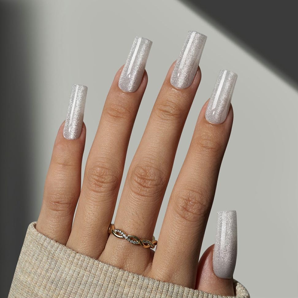 BTArtboxnails XCOATTIPS Cat Eye Nails - Top Coat Needed Glitter Press On Nails Long, Soft Gel Square Fake Nails, Soak Off Acrylic Nails Glue On Nails In 15 Sizes - 150 Nail Extension Set