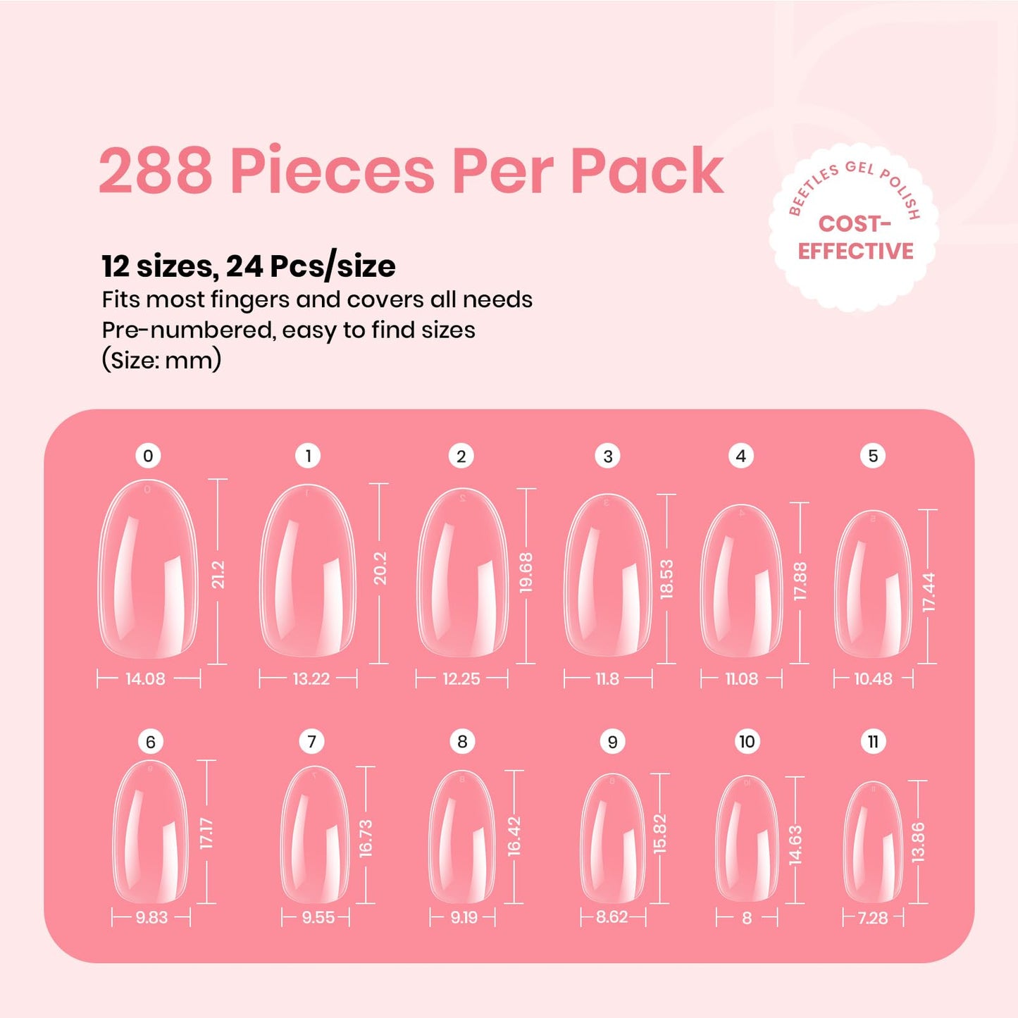 Beetles Gel Nail Tips 288Pcs Pre-Shaped Short Oval Fake Nails Gelly Tips Clear Press on Nail Tips Full Cover False Nails Gifts for Girls Women Gelly Tips Home DIY Nail Salon