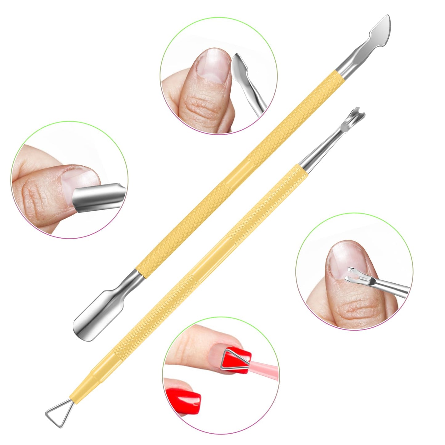 Cuticle Trimmer with Cuticle Pusher, XUNXMAS Cuticle Remover Cutter Nipper Scissor and Triangle Cuticle Nail Pusher Peeler Scraper, Durable Dead Skin Clipper Manicure Pedicure Tools (Yellow)