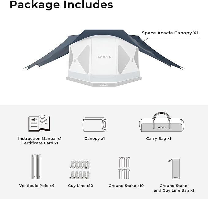ACACIA Canopy XL for Space Acacia Camping System, PU2000 Waterproof Camping Tarp for 4 Season Camping, UPF50+ Sunproof Tent Tarp with 4 Telescoping Poles, Carry Bag, Star Night