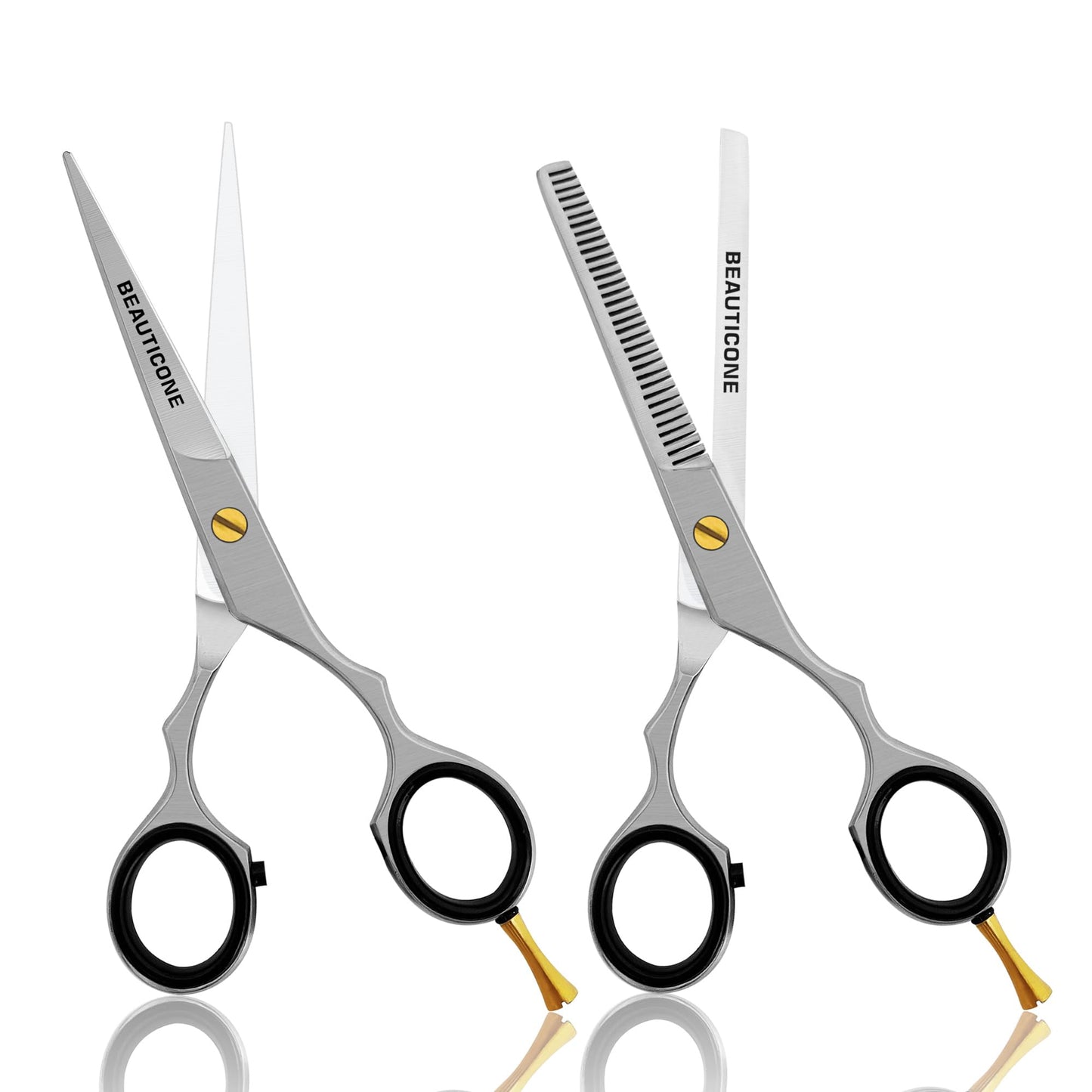 BEAUTICONE Hair Cutting & Thinning Scissors Set | Professional Stainless Steel Barber Shears | Hairdressing Scissors | Smooth & Sharp Edge Blades - for Men/Women (Fix Screw Scissors Set Silver)