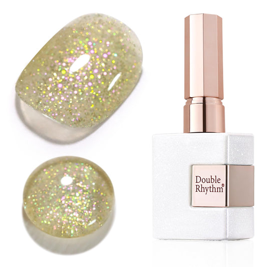 Double Rhythm 15ML Glitter Gel Polish Shimmer Reflective Holographic Color Magnetic for Nail Art Salon DIY at Home (Yellow Green-B1152)