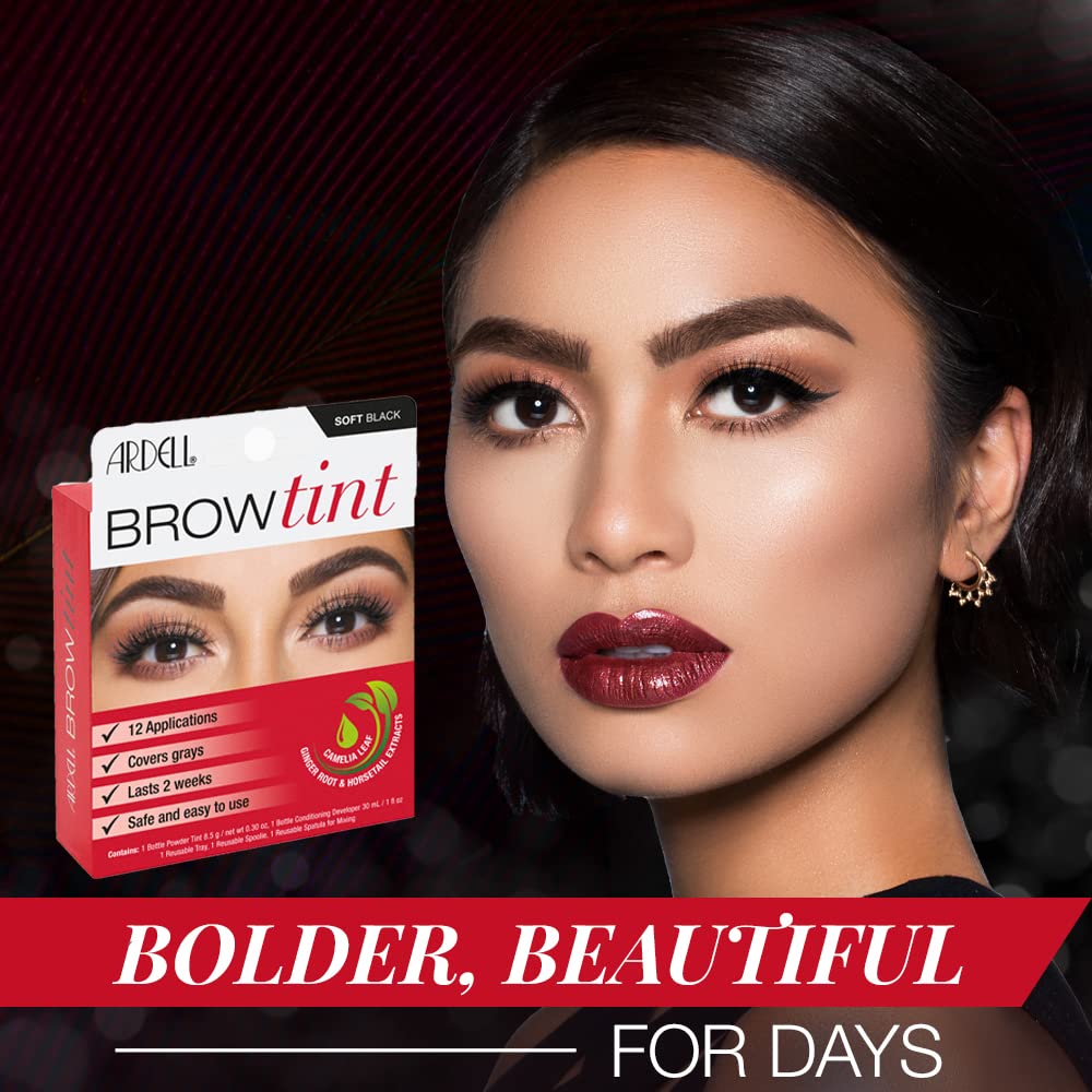 Ardell Brow Tint Soft Black, Longer-lasting Semi-permanent Brow Dye, with Natural Extracts, Complete Brow Tinting Kit, 1 pack