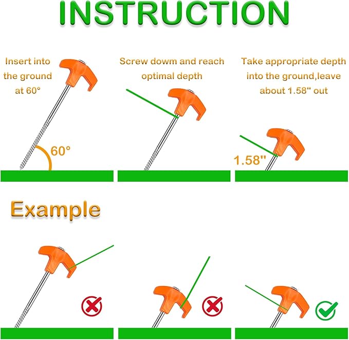 Cheardia 20 Pack Tent Stakes Heavy Duty, 8 Inch Tent Stakes Tent Pegs Camping Non-Rust Ground Stakes for Camping Patio, Garden, Canopies, Grassland, Outdoor (Orange)