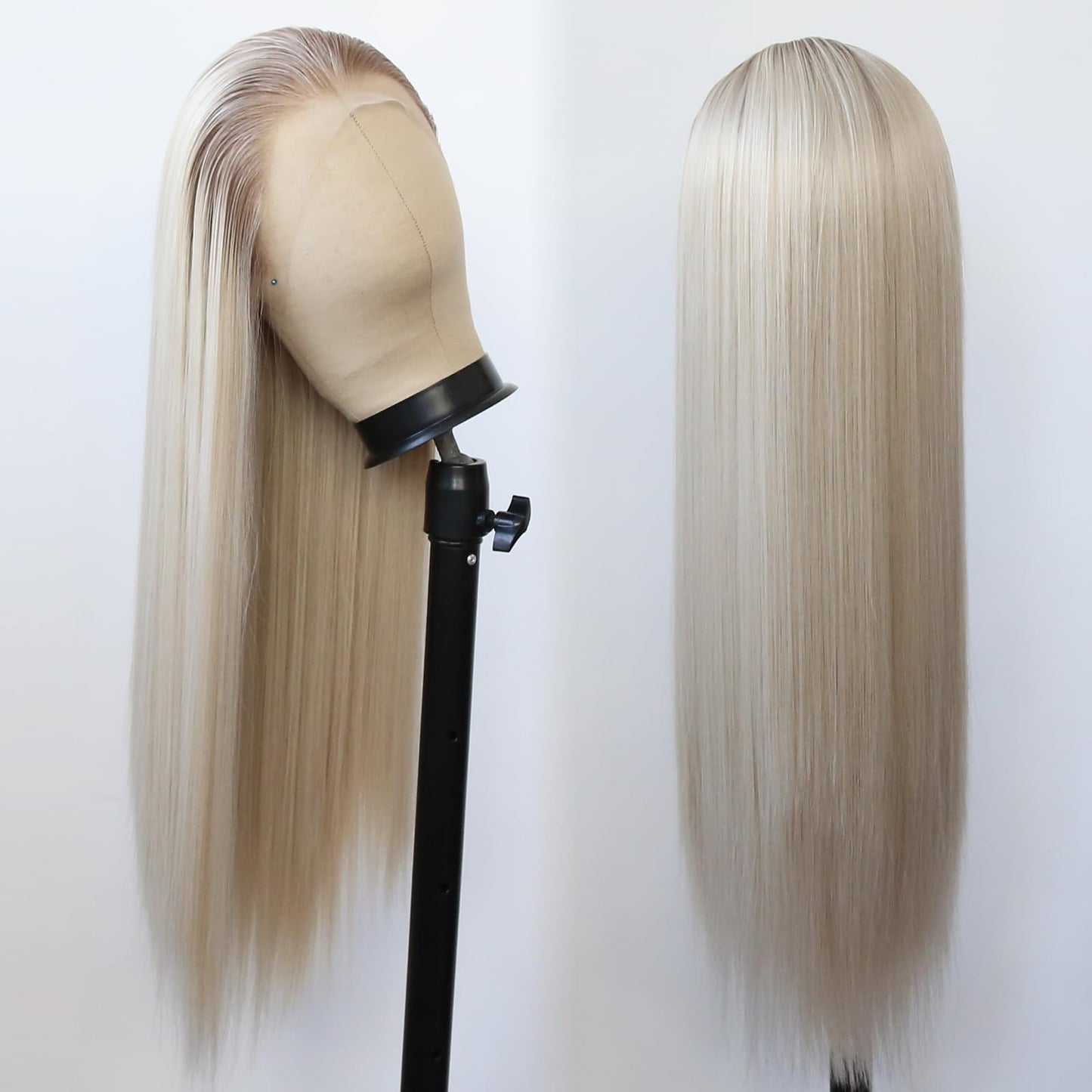 BTWTRY Dirty Blonde Wig Long Straight Ombre Platinum Dirty Blonde Synthetic Lace Front Wigs Pre Plucked Natural Hairline for Women Heat Resistant Fiber Ash Blonde Daily Wear Wig (Ombre Dirty Blonde)