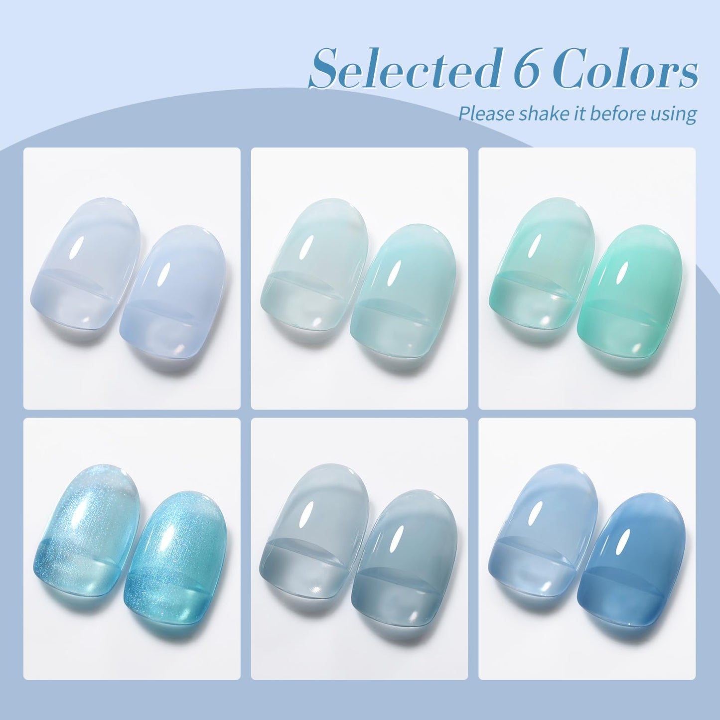 BORN PRETTY Jelly Blue Gel Nail Polish Set Sheer Transparent Blue Gel Polish Nail Art Manicure DIY at Home 6PCS