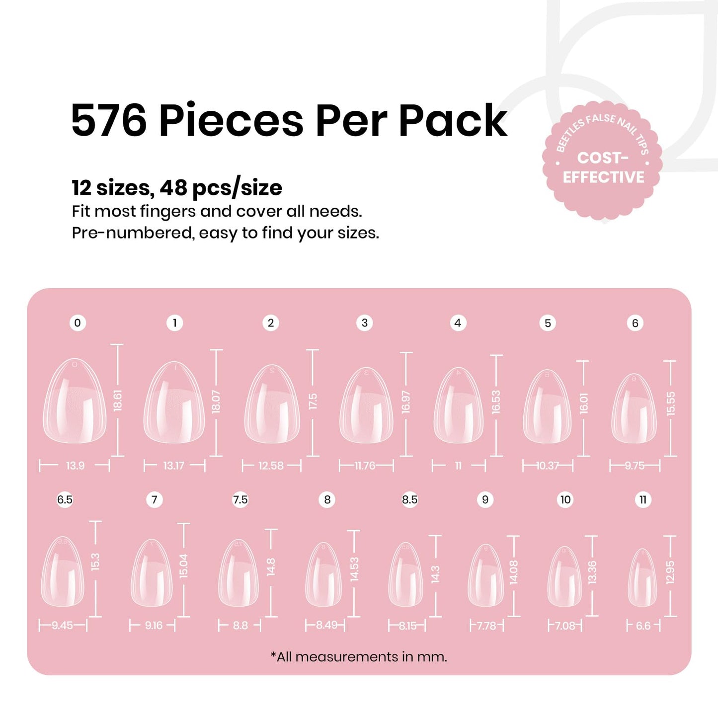 Beetles Gel Nail Tips 576Pcs Extra Short Almond Fake Nails Etch-X Half Matte Press on Nail Tips Full Cover Gifts for Women Gel Nail Polish Extensions Set