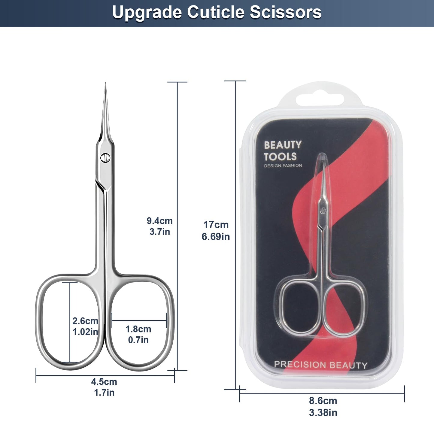 CGBE Cuticle Scissors Extra Fine Curved Blade, Super Slim Manicure Scissors for Cuticles Professional Small Scissors with Precise Pointed Tip Grooming Blades, Eyebrow, Eyelash, and Dry Skin - Silvery