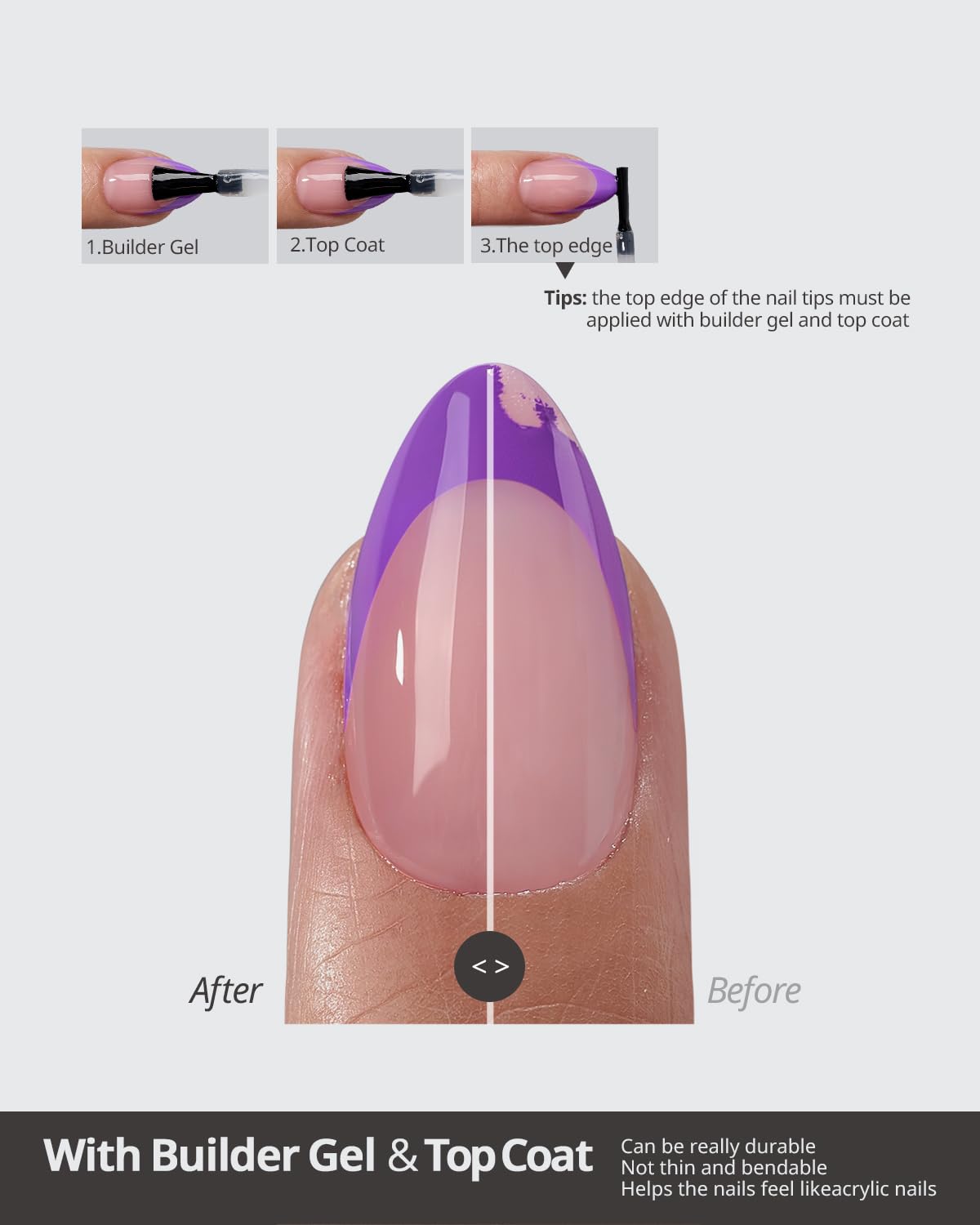 BTArtboxnails XCOATTIPS Purple French Tip Press On Nails - Long Press On Nails Square, Soft Gel Nail Tips, 150Pcs Soak Off Acrylic Pink Fake Nail Extension in 15 Sizes