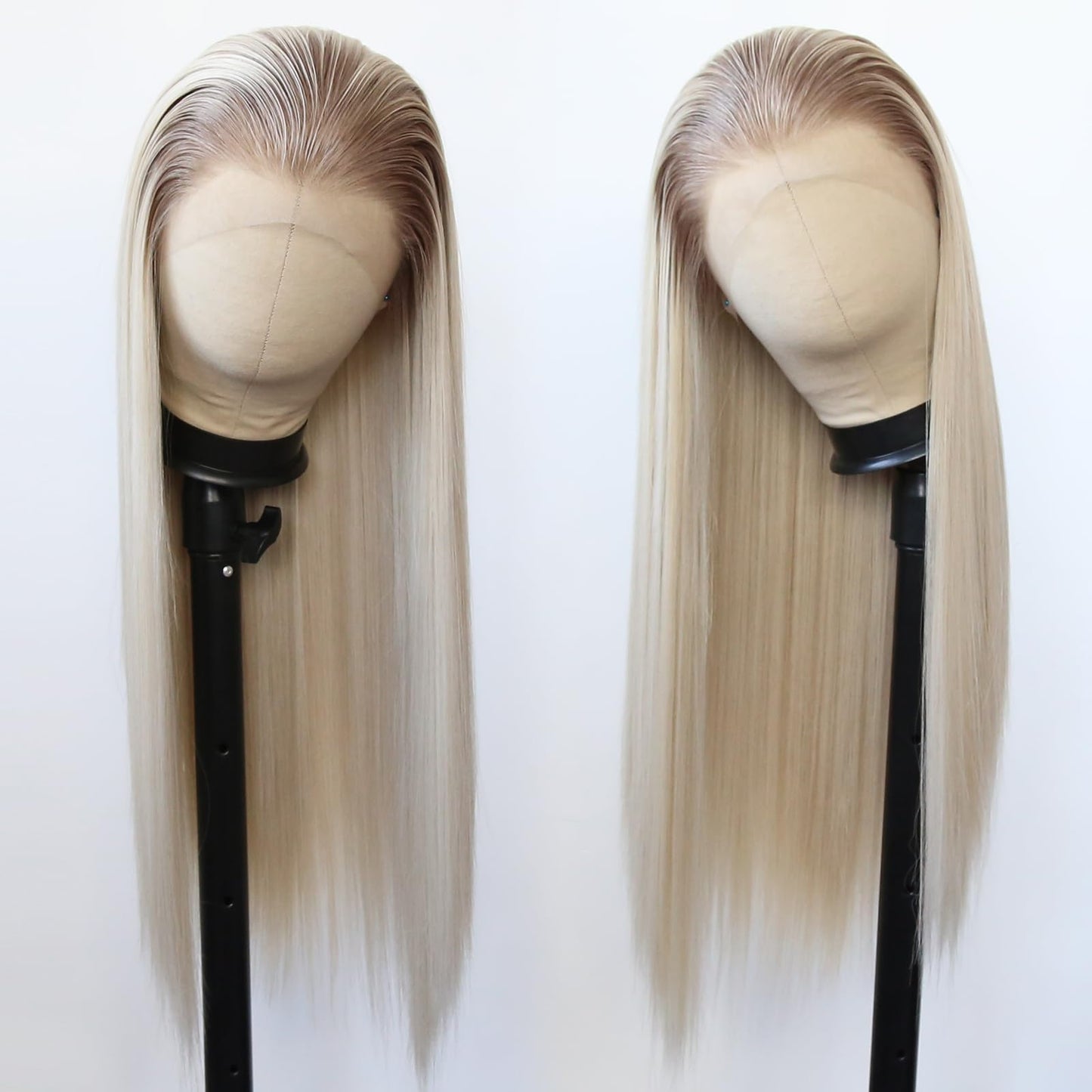 BTWTRY Dirty Blonde Wig Long Straight Ombre Platinum Dirty Blonde Synthetic Lace Front Wigs Pre Plucked Natural Hairline for Women Heat Resistant Fiber Ash Blonde Daily Wear Wig (Ombre Dirty Blonde)