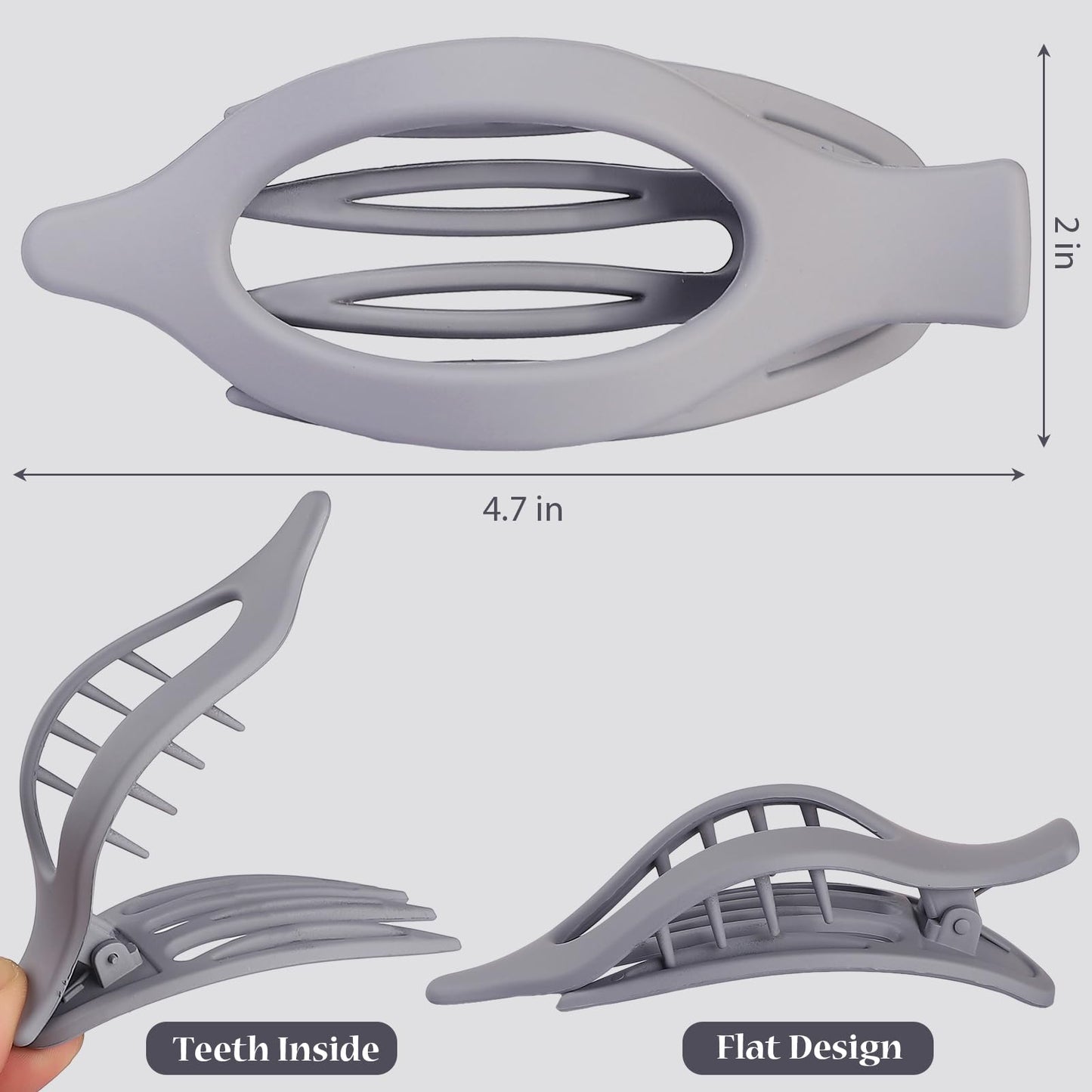 CHANDAT Flat Hair Clip 6 pcs Lay Down Claw Clips Hair Accessories for Women -Grey