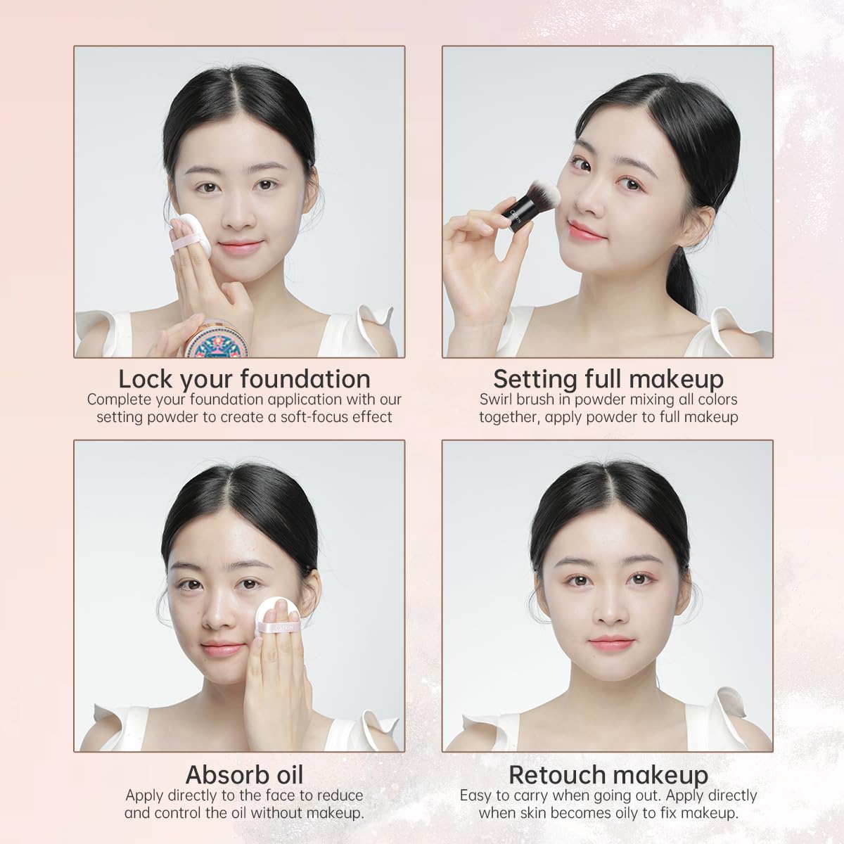 CATKIN Poreless Finish Loose Setting Powder Makeup, Translucent Matte Finishing Makeup for All Skin Tones, 3 Colors Even Skin Tone – 0.42 oz Includes Velour Puff C03 Shimmer