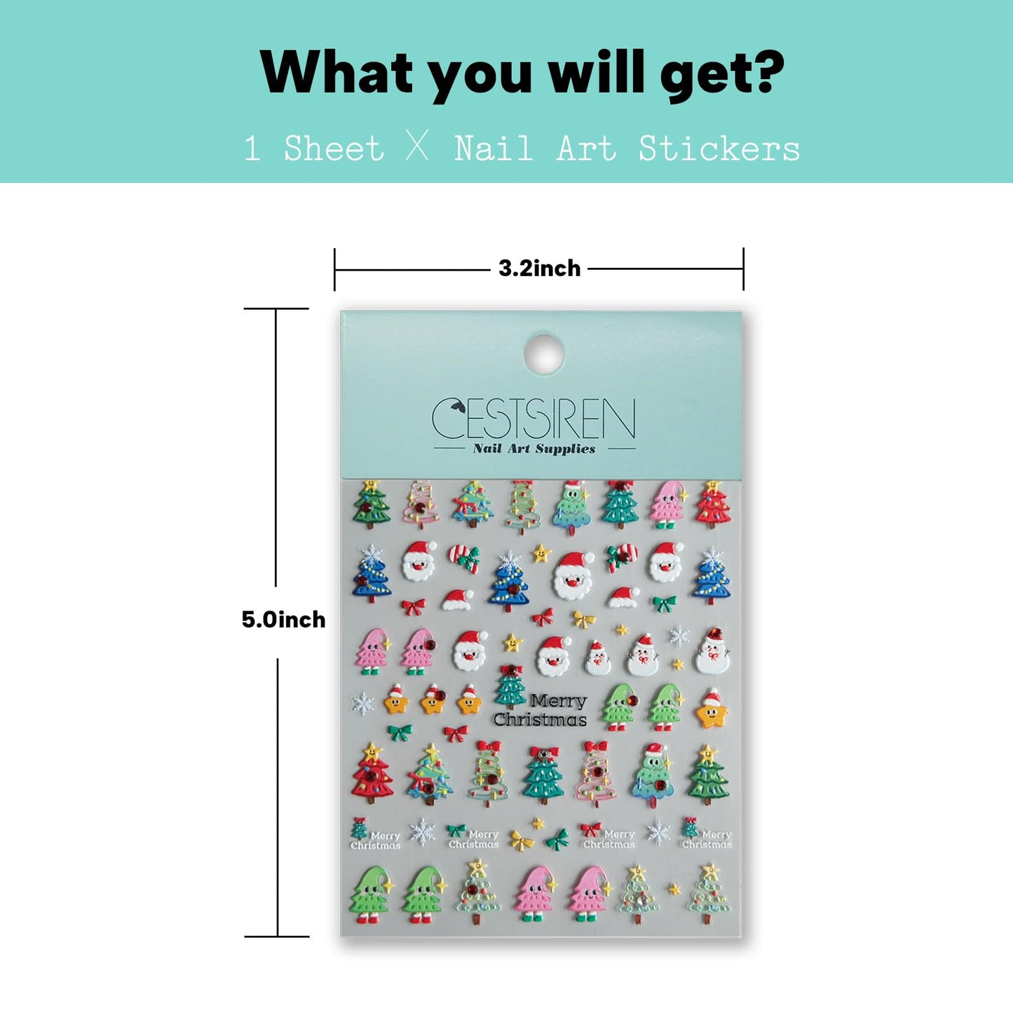 CESTSIREN Christmas Nail Decals, Red Rhinestones, Self-Adhesive Nail Stickers for Women, Cute Nail Art Design