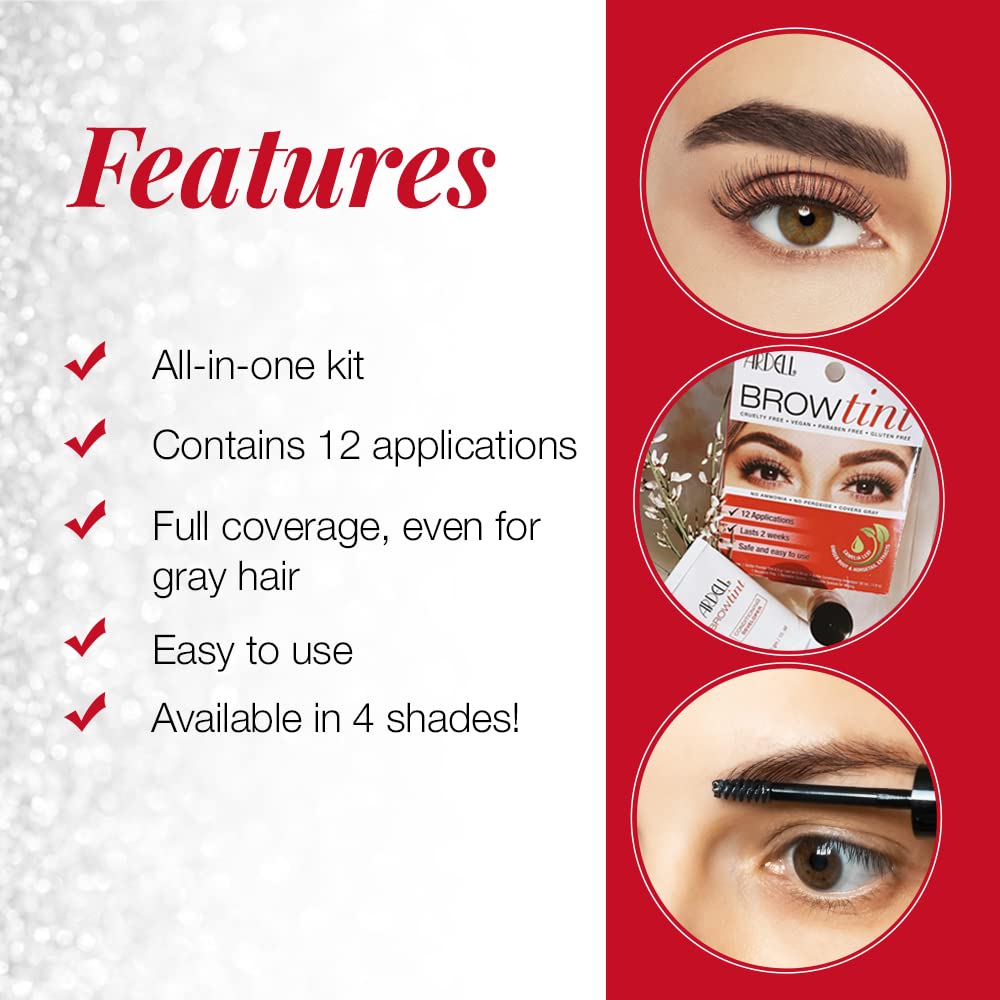 Ardell Brow Tint Soft Black, Longer-lasting Semi-permanent Brow Dye, with Natural Extracts, Complete Brow Tinting Kit, 1 pack