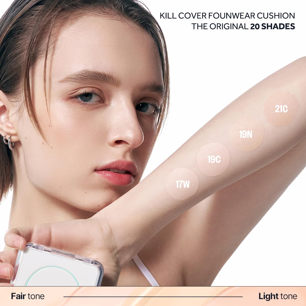 CLIO Kill Cover Founwear Cushion Foundation – Korean Makeup, Full High Coverage, Airy Satin Finish, Skin Fit, 21C LINGERIE
