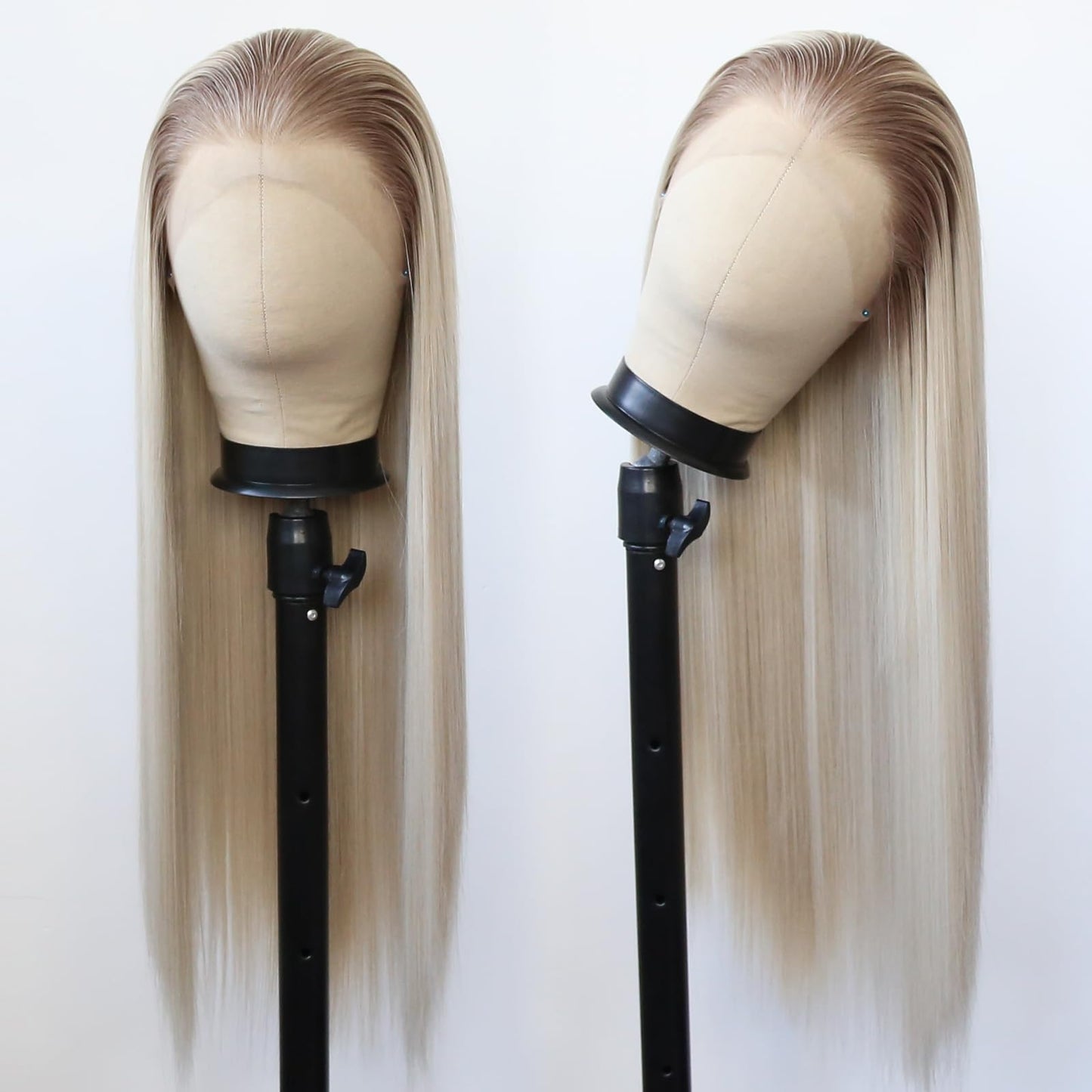 BTWTRY Dirty Blonde Wig Long Straight Ombre Platinum Dirty Blonde Synthetic Lace Front Wigs Pre Plucked Natural Hairline for Women Heat Resistant Fiber Ash Blonde Daily Wear Wig (Ombre Dirty Blonde)