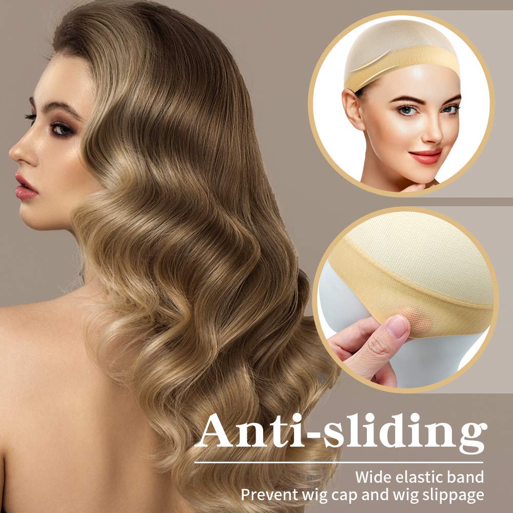 Dreamlover Beige Stocking Wig Caps for Women, 12 Pieces