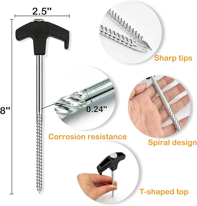 Cheardia 20 Pack Tent Stakes Heavy Duty, 8 Inch Tent Stakes Tent Pegs Camping Non-Rust Ground Stakes for Camping Patio, Garden, Canopies, Grassland, Outdoor (Black)