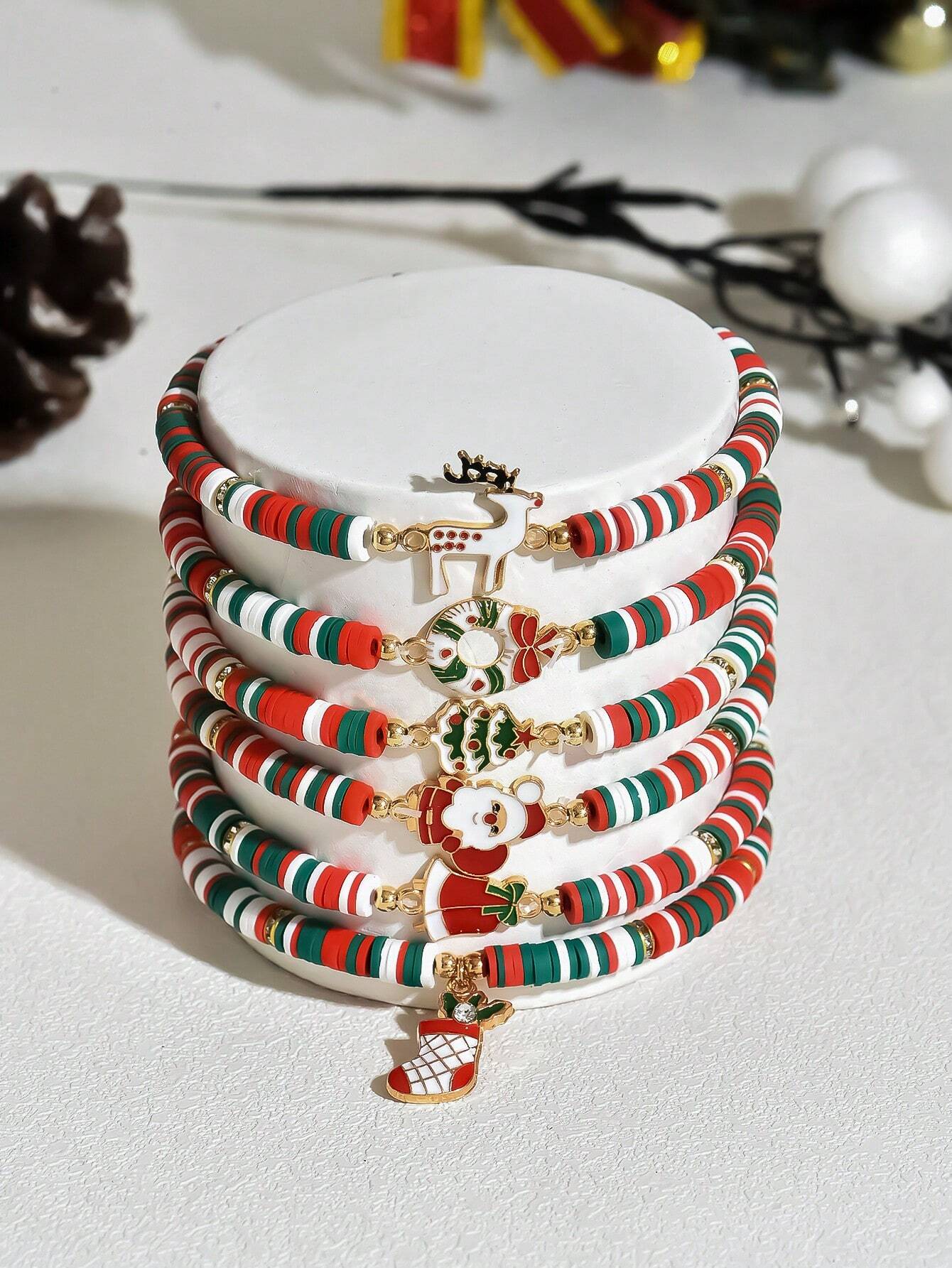 6pcs Christmas Ceramic Bracelet Set