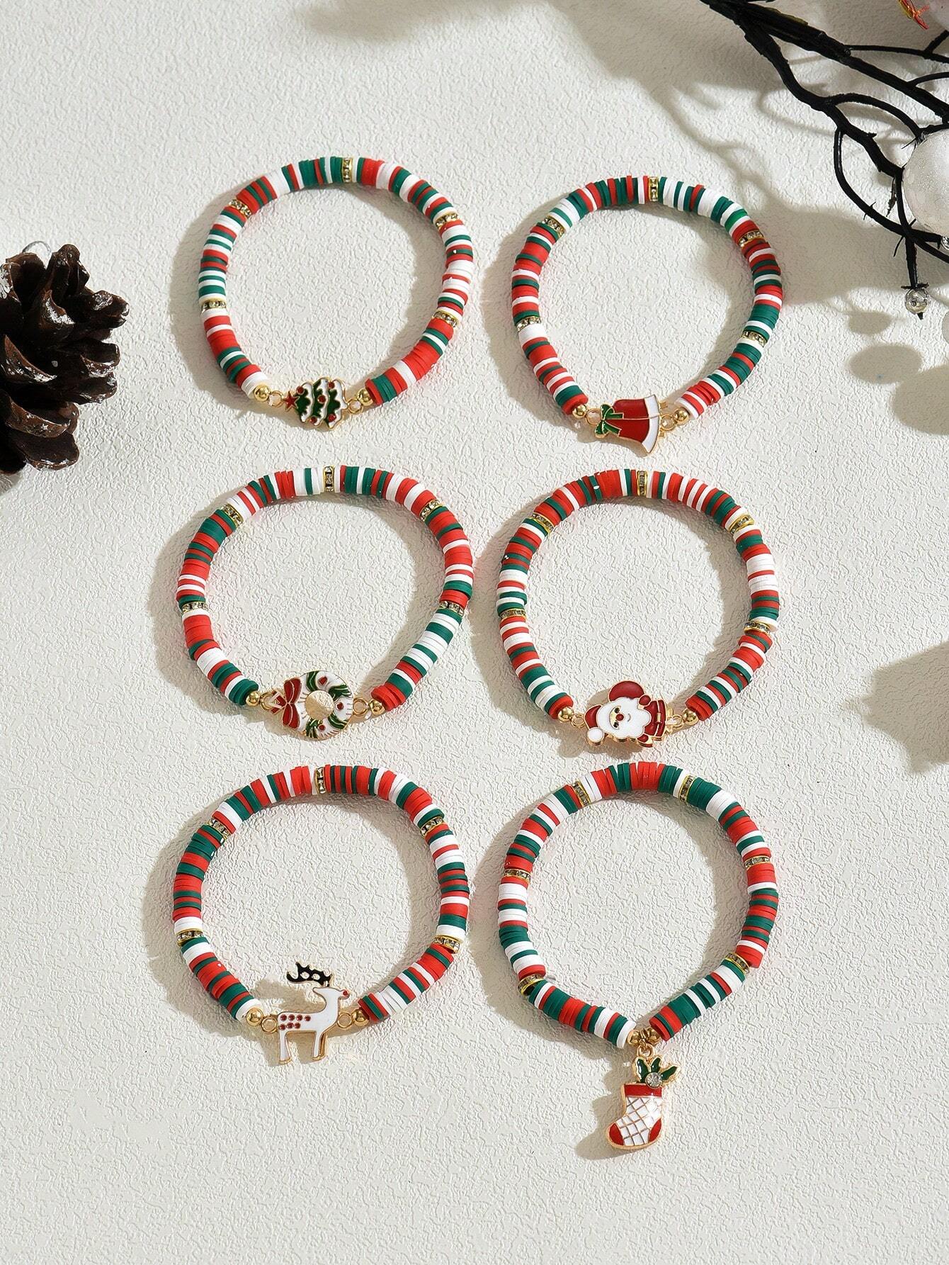 6pcs Christmas Ceramic Bracelet Set