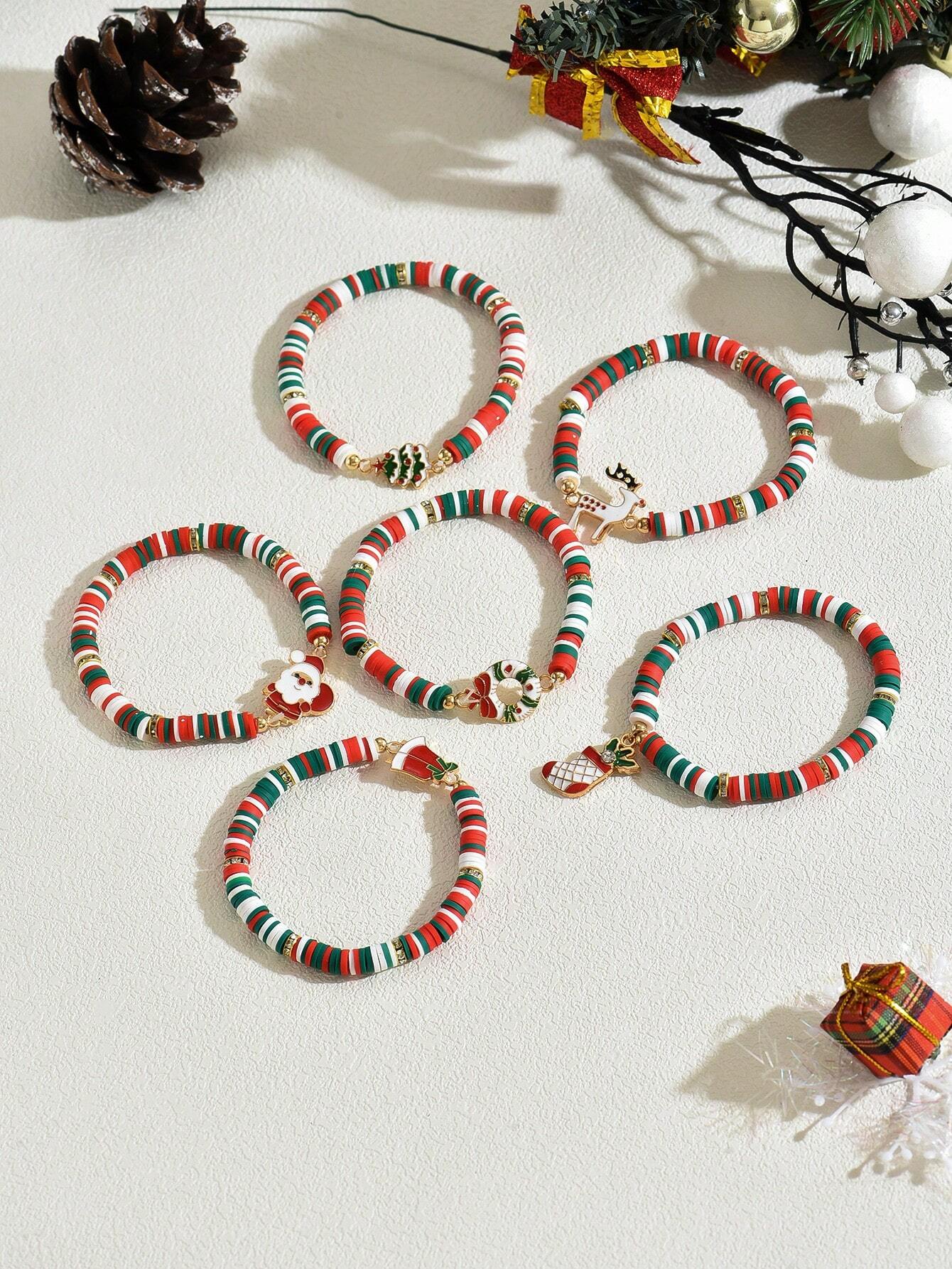 6pcs Christmas Ceramic Bracelet Set