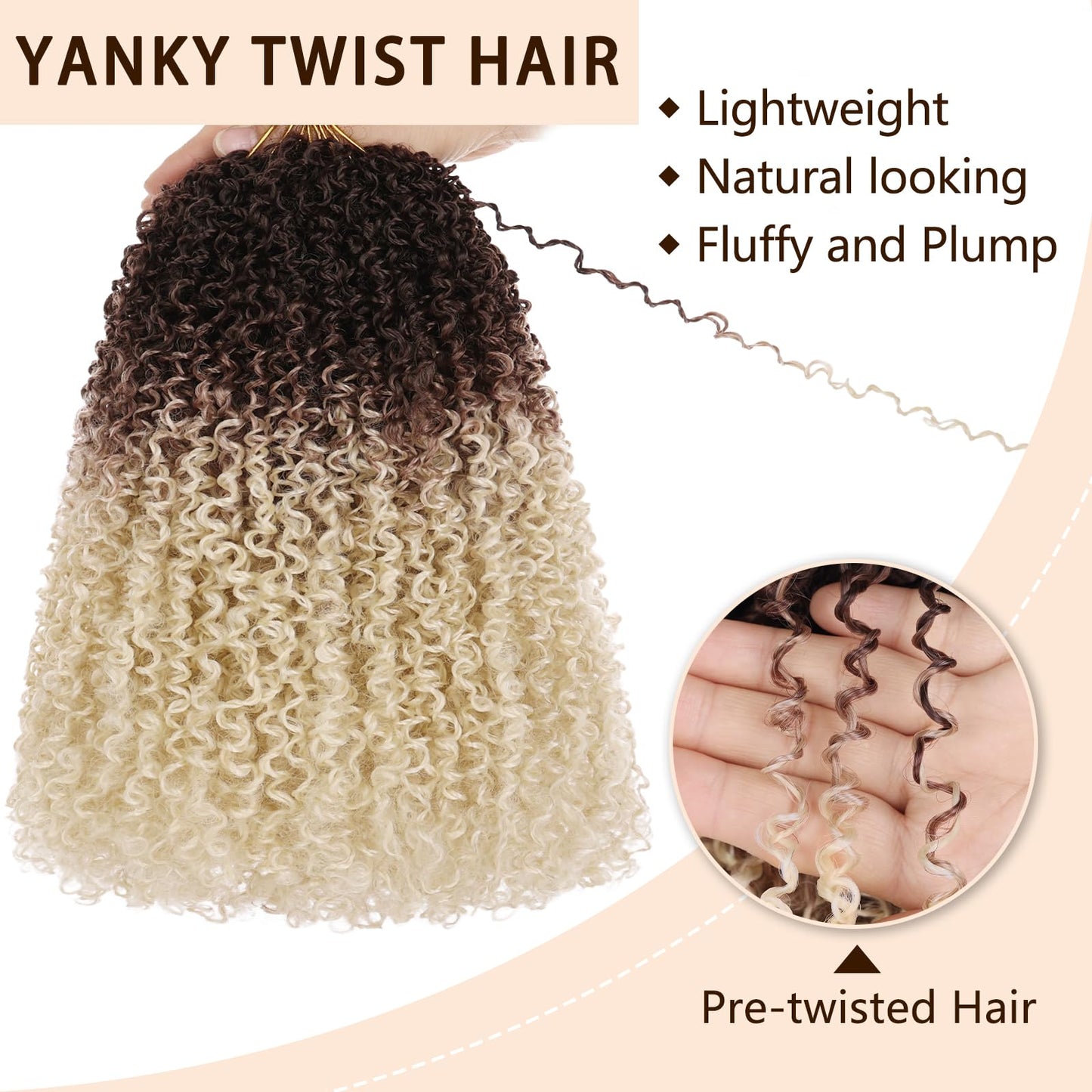 COOKOO 8 Inch Pre Looped Yanky Twist Crochet Hair 8 Packs Short Yanky Passion Twist Hair Bohemian Yanky Twists Crochet Hair Fluffy Mini Twist Crochet Hair Pre-twisted Curly Crochet Braiding Hair