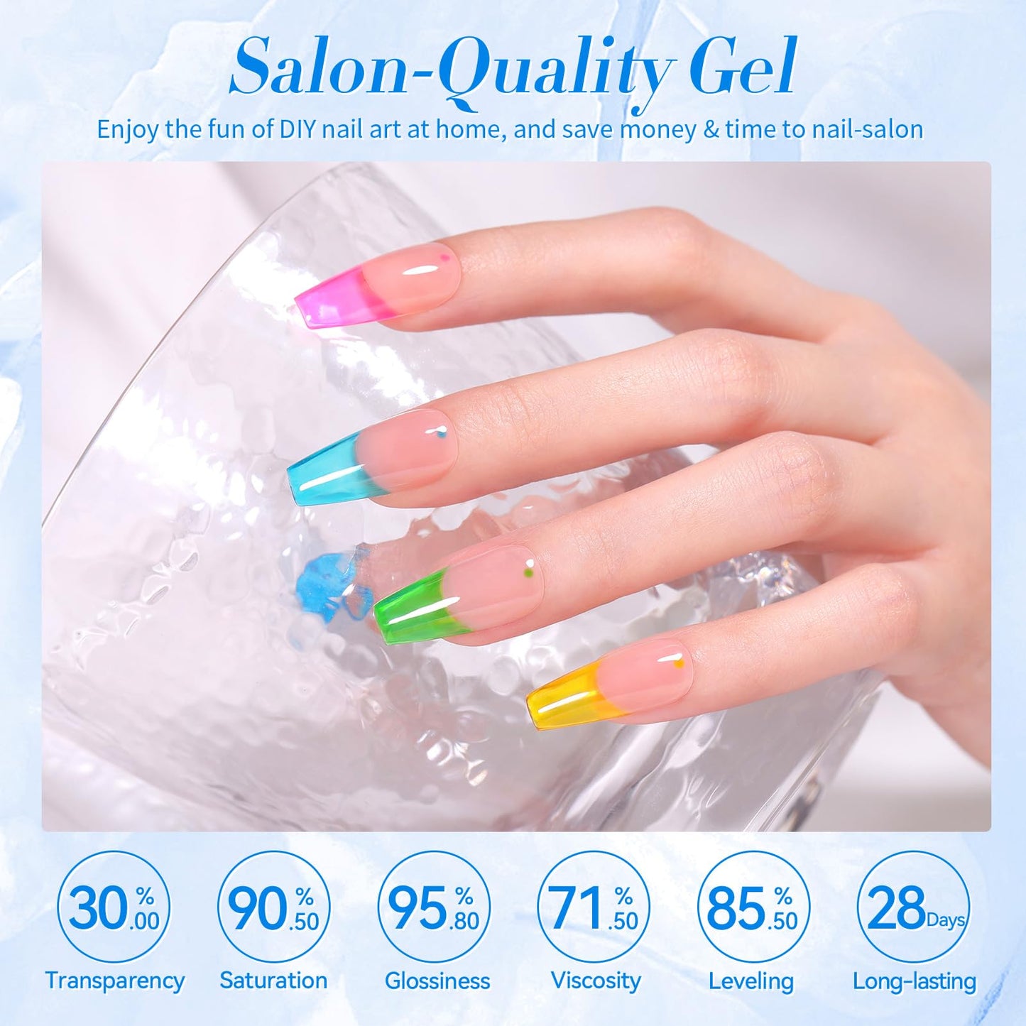 Born Pretty Jelly Gel Nail Polish Ice Jelly Neon Christmas Gel Polish Crystal Transparent Gel Polish Set Yellow Green Blue Purple Hot Pink Nail Art Varnish Manicure 6PCS Halloween's Collection Gift