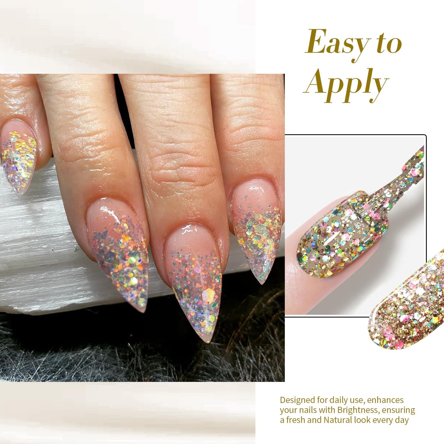 Born Pretty Christmas Gold Glitter Gel Nail Polish Sparkly Shiny Glitter Flash Gel Polish Hema-Free Color Gel Polish Nail Art Design Manicure DIY at Home 15ML