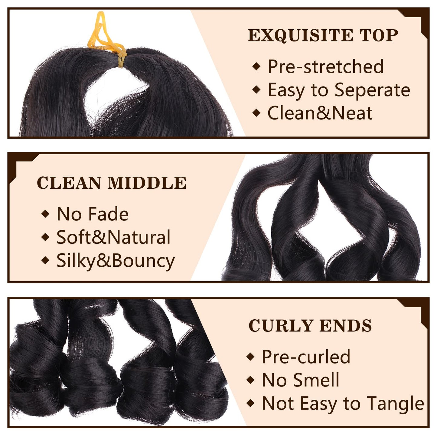 COOKOO 26 Inch Spiral French Curly Crochet Braids Hair 9 Packs Natural Black Bouncy Loose Wave Crochet Braids for Black Women Pre-curled Spanish Curly Synthetic Braiding Hair Extentions 1B#