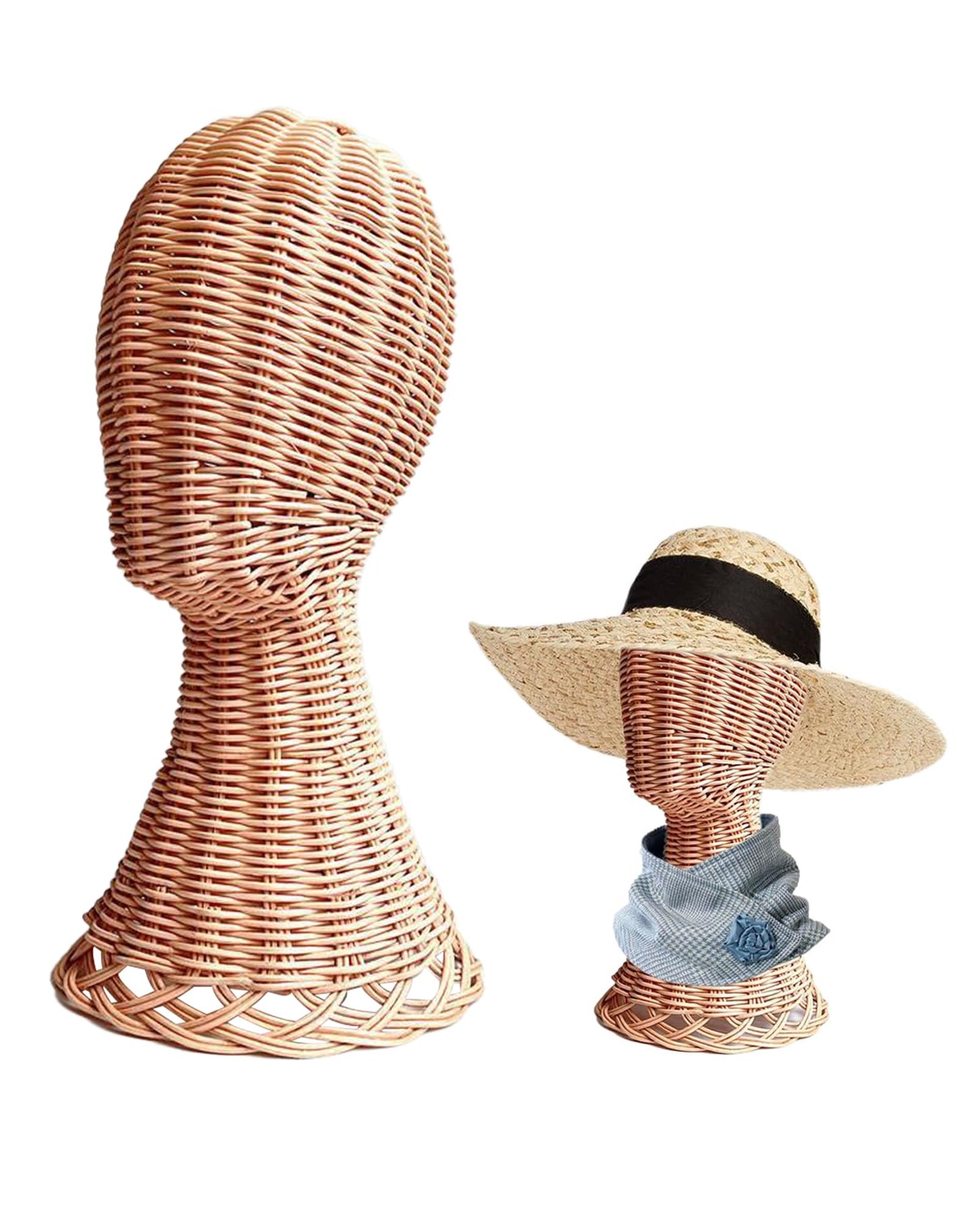 CHADWICK Mannequin Head Stand, Rattan Wig Stand, Hat & Wig Display Holder, Handmade Wicker Wig Head Stand, Vine Woven Hat Stands, Rustic Cap Rack for Home, Hair Salon, Showcase, Stable Base, Brown