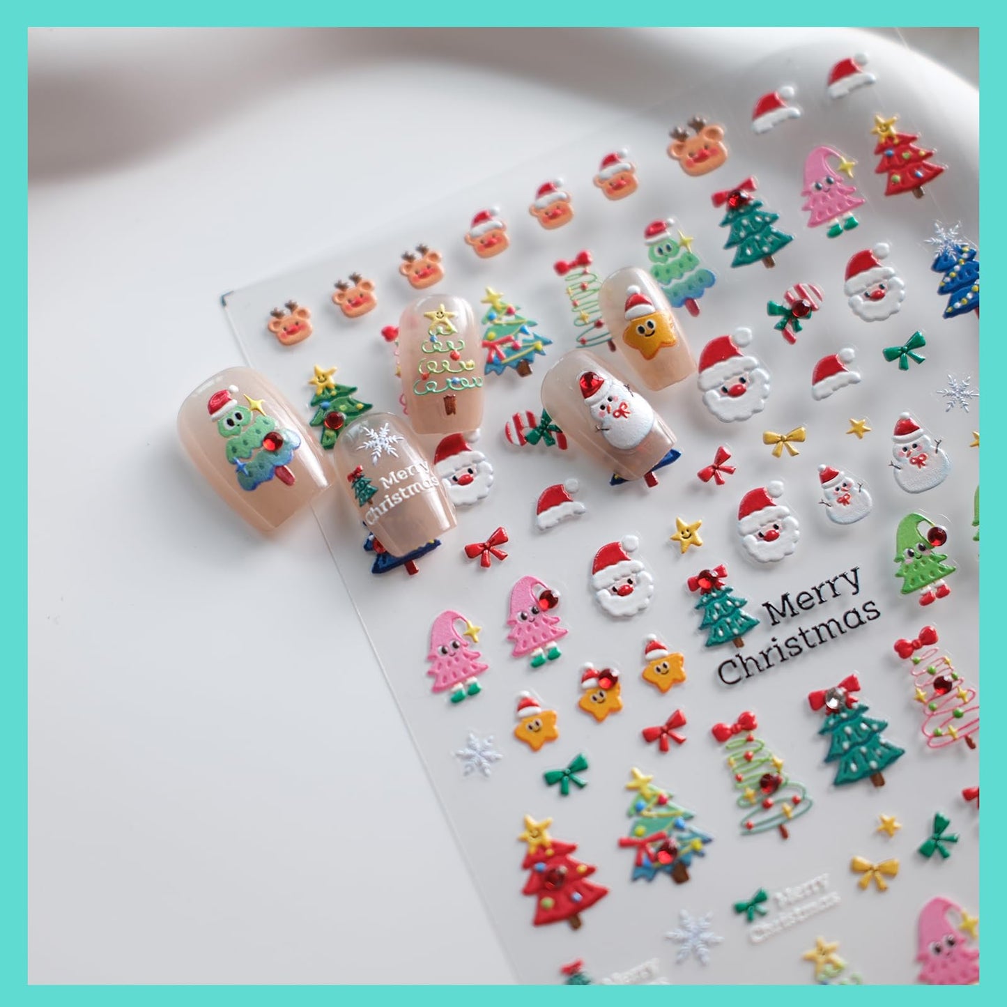 CESTSIREN Christmas Nail Decals, Red Rhinestones, Self-Adhesive Nail Stickers for Women, Cute Nail Art Design