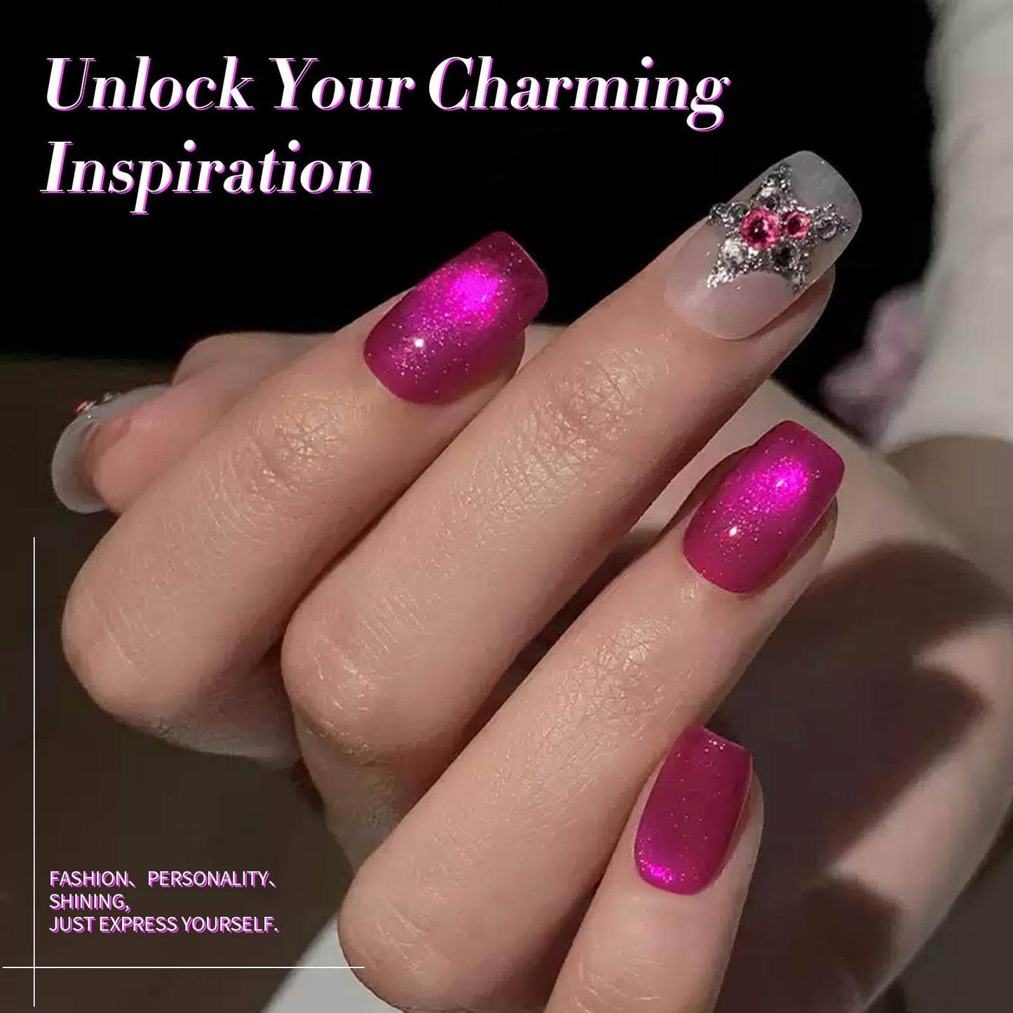 Born Pretty Cat Magnetic Eye Gel Nail Polish, Dragon Fruit Hot pink Glass Cat Magnetic Gel, Glass Shiny Effect Soak Off Nail Art Salon Manicure Home Gift 15ml