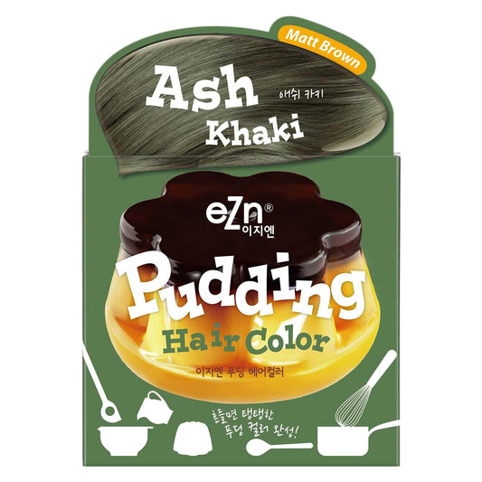 eZn Pudding Hair Dye, Ammonia-Free Semi-Permanent DIY Hair Color Kit with Keratin, Made in Korea, Odorless, Gentle for Sensitive Skin, No Skin Irritation (Ash Khaki, 1 Pack)