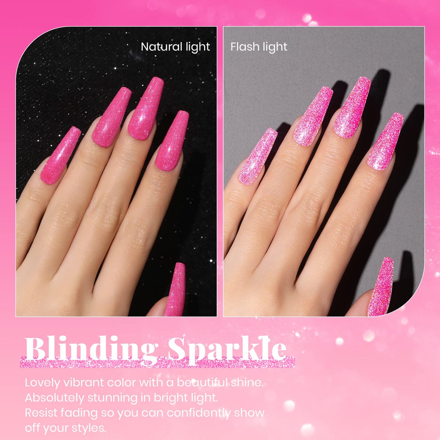Beetles Reflective Gel Nail Polish Pink Gel Polish, 15ML Hot Pink Glitter Diamond Gel Color Soak Off Sparkle Gel Polish UV Nail Lamp Nail Art Manicure Salon DIY at Home Gifts