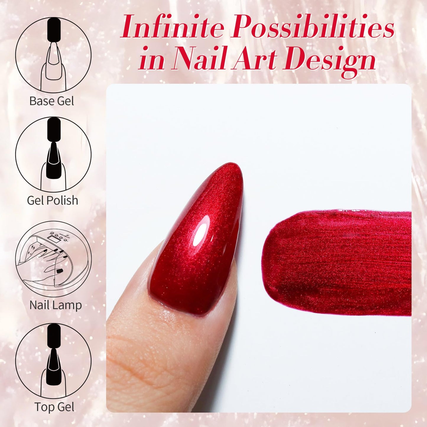 Born Pretty Scarlet Ruby Pearl Burgundy Gel Nail Polish 15ml Shimmer Glitter Pearlescent Nail Polish Mermaid Christmas Gel Nail Art Manicure DIY Gift