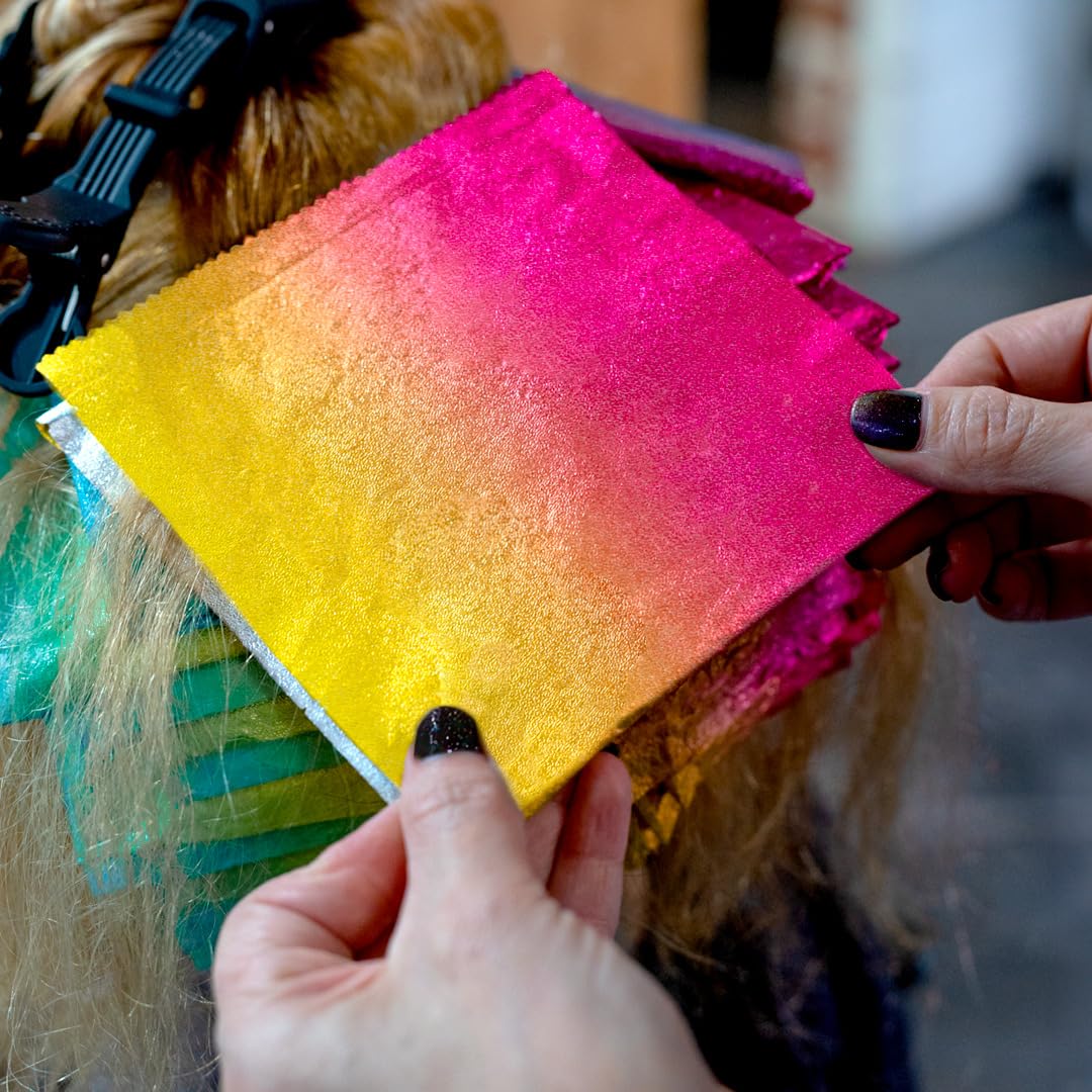 Colortrak Yellow/Pink Gradient Pop-up Foil w/Dispenser (400 Count), Pre-cut Sheets, Non-Slip Embossed Texture, 5" x 10.75" Sheets for Hair Foil Coloring and Highlighting Sheet Applications