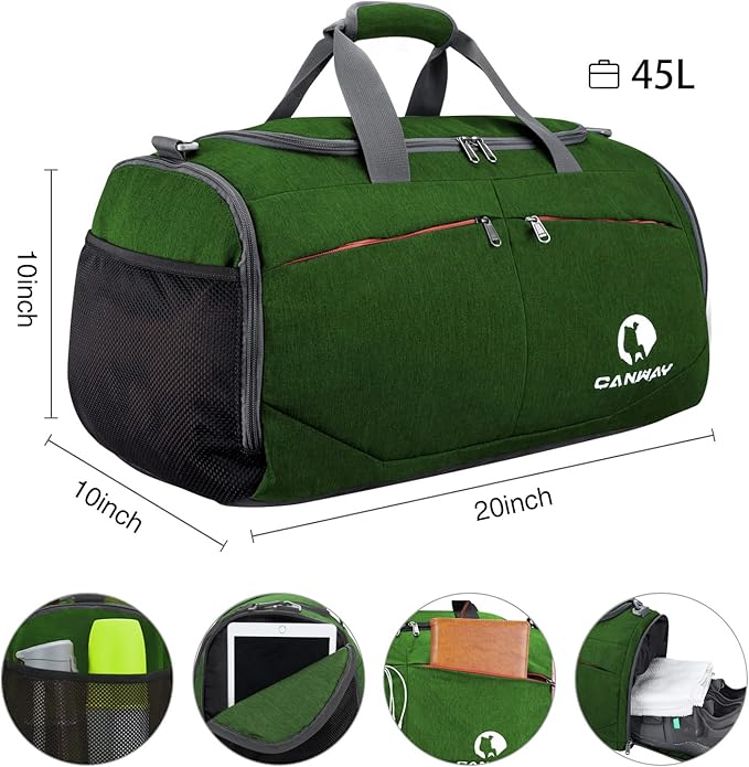 Canway Sports Gym Bag, Travel Duffel bag with Wet Pocket & Shoes Compartment for men women, 45L/40L, Lightweight