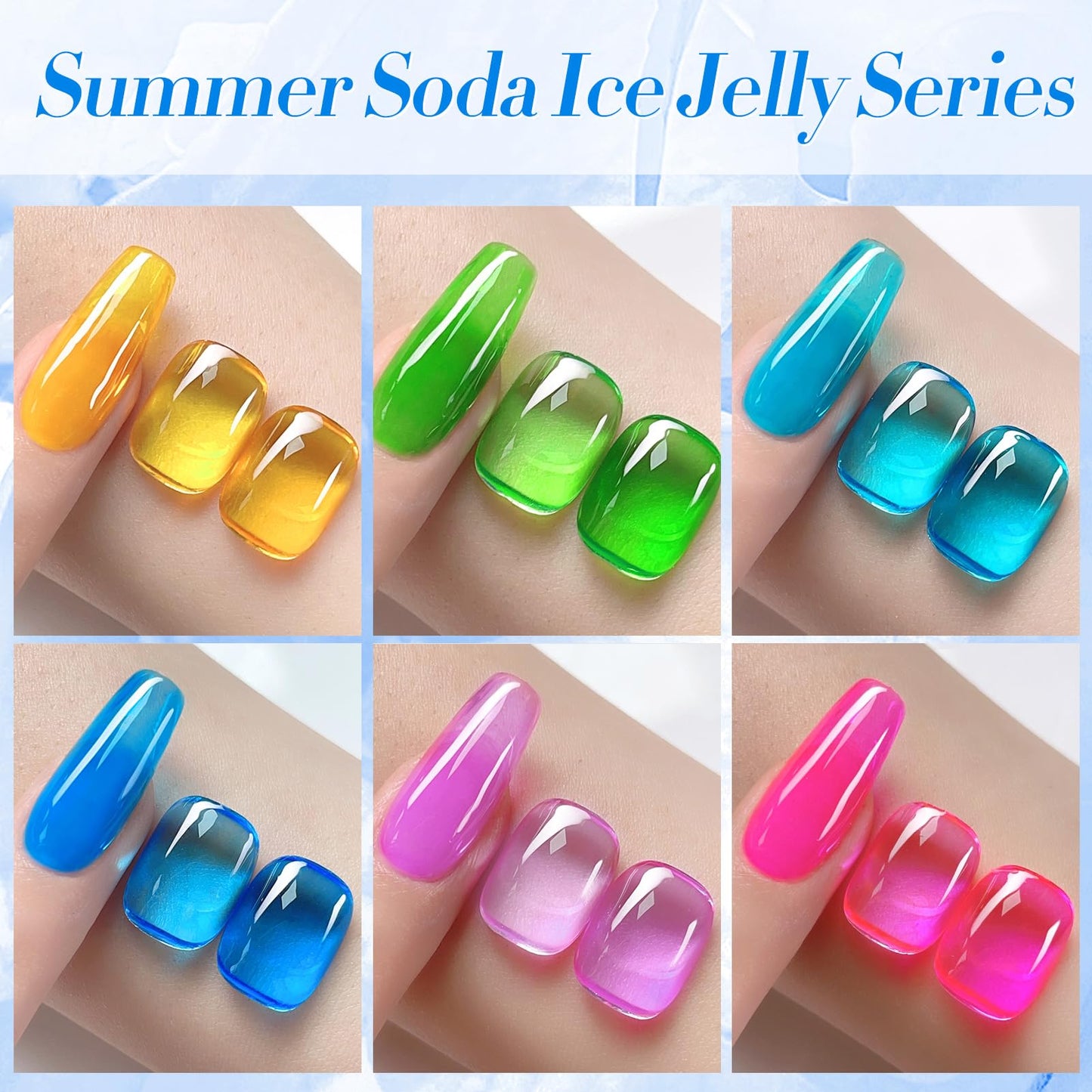 Born Pretty Jelly Gel Nail Polish Ice Jelly Neon Christmas Gel Polish Crystal Transparent Gel Polish Set Yellow Green Blue Purple Hot Pink Nail Art Varnish Manicure 6PCS Halloween's Collection Gift