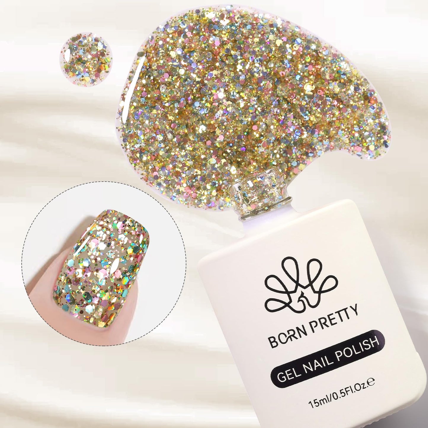 Born Pretty Christmas Gold Glitter Gel Nail Polish Sparkly Shiny Glitter Flash Gel Polish Hema-Free Color Gel Polish Nail Art Design Manicure DIY at Home 15ML