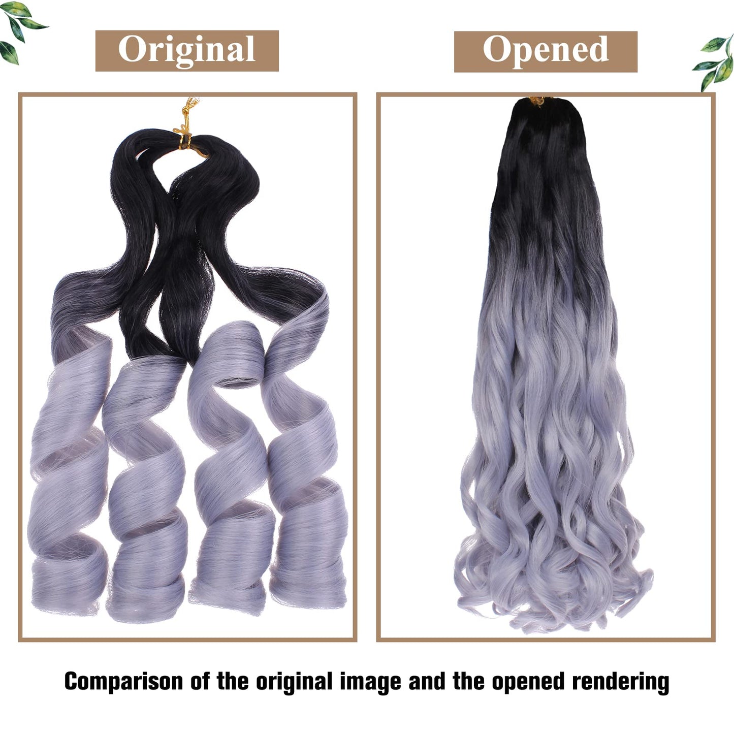 COOKOO 9 Packs 22 Inch Pre-stretched Ombre Grey French Curls Braiding Hair Spanish Curly Braids Hair Wavy Crochet Braids Hair Loose Wavy Crochet Hair Extention for Goddess Box Braids 1B/Grey#