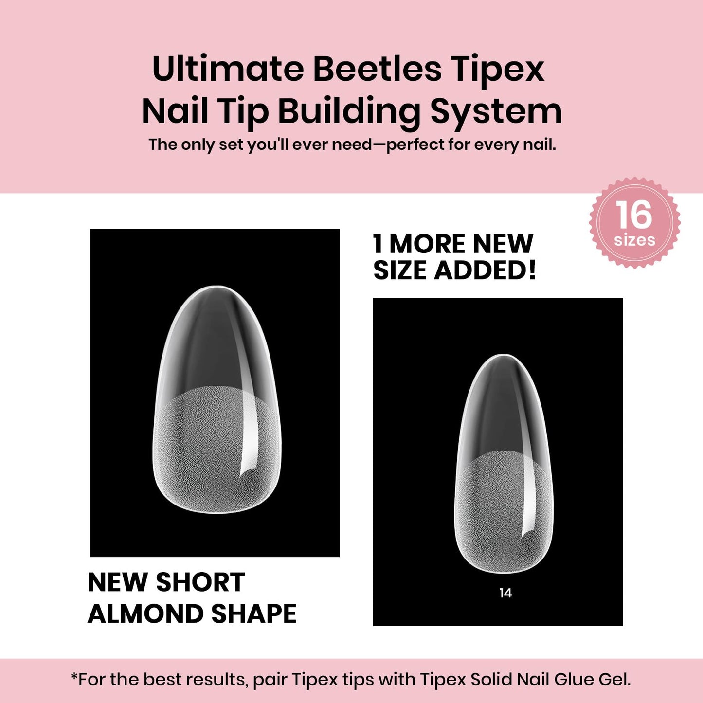 Beetles Tipex Instant Apex Nail Tips Short Oval, 512Pcs 16 Sizes Pre-Building & Pre-Etched Gel Nail Tips Thicker Acrylic Nails Strong Full Cover False Nail Extension Press-on Nails for Flat Nails