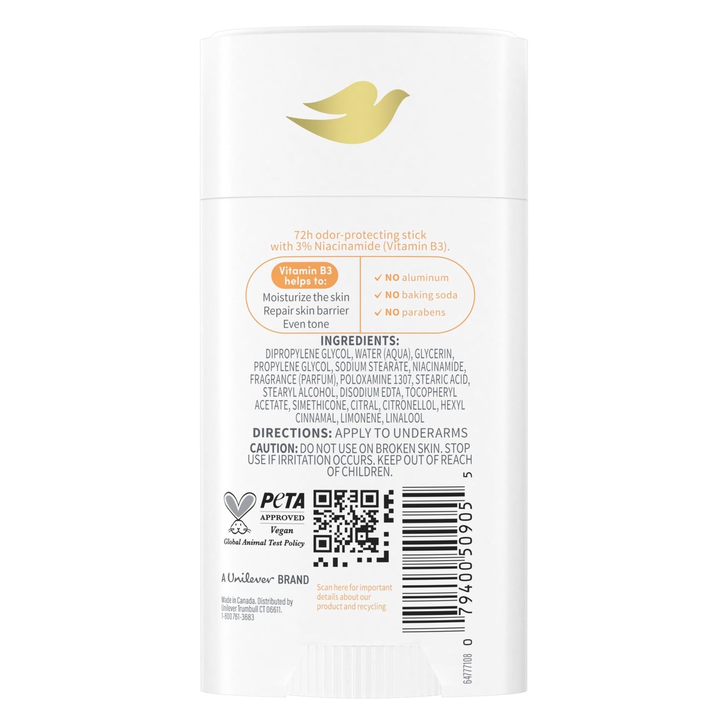 Dove VitaminCare+ Aluminum Free Deodorant Stick for 72H Odor Protection Peaches & Shea Butter Breathable Deodorant for Women 2.6 oz