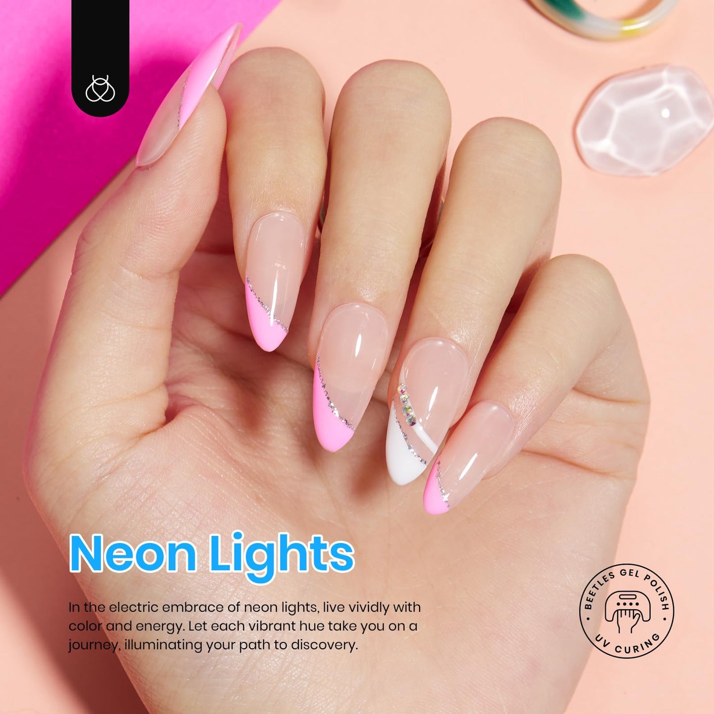 Beetles Neon Gel Nail Polish Set, Bright Rainbow Collection 6 Colors Hot Pink Blue Yellow Green Soak Off UV LED Neon Gel Nail Polish Kit Gift for Women