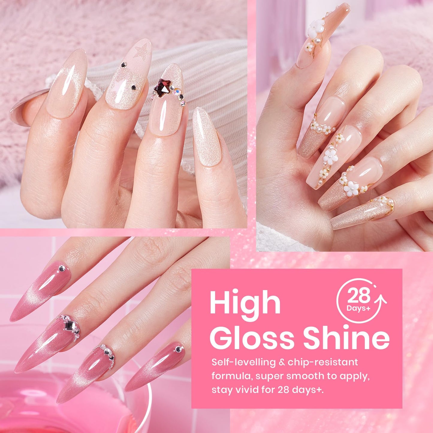 Beetles Cat Eye Gel Nail Polish, 6 Colors Nude Pink Silver Cat Eye Holographic Glitter Gel Polish Set with Magnet Soak Off UV Shimmer Summer Velvet Gel French Nail Art Design Manicure Gifts for Women