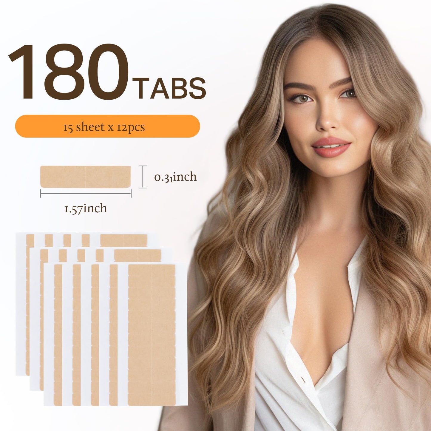 DOORES Hair Extension Tape, 180 Tabs Durable Double Sided Strong Tapes, Replacement Tapes for Hair Extensions Invisible Strong Hold No Residue(4 x 0.8 cm/1.57 x 0.31 inch)