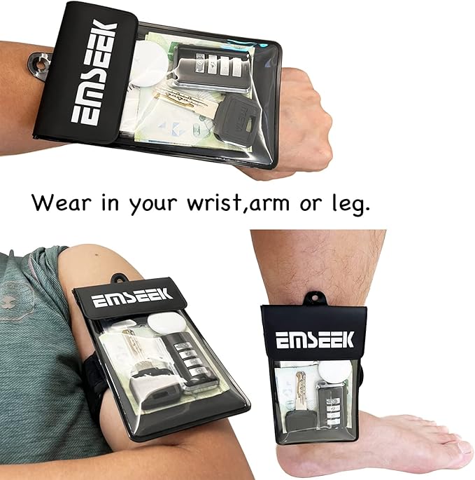 Armband Waterproof wallet Floating Surf Car Key Fob Case Beach dry bag ankle Waterproof Pouch Holder For GPS Key Money Credit Vaccine Card Driver License ID Badge (Black)