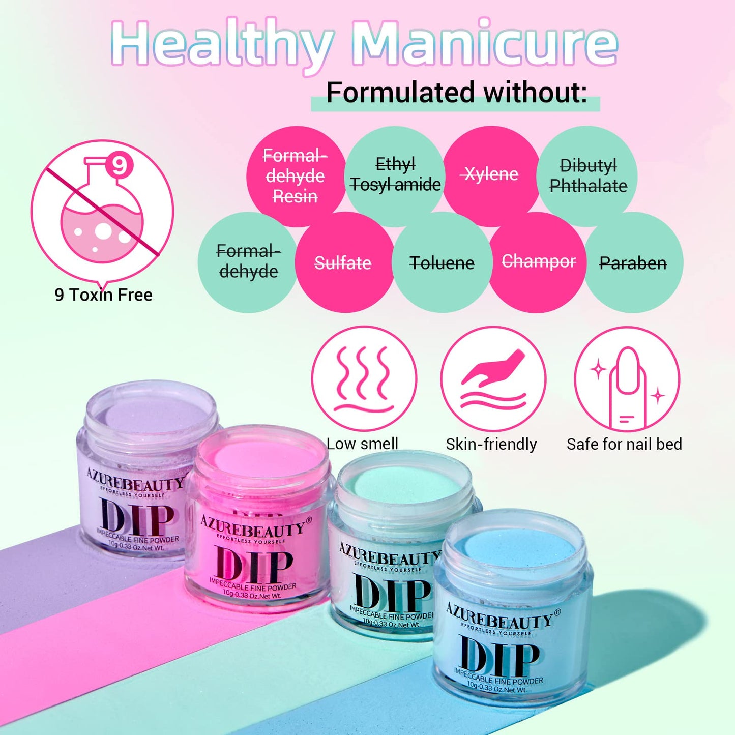 AZUREBEAUTY Dip Powder Nail Kit Starter, Spring Summer Bright Pastel Green Hot Pink Purple 4 Colors Dipping Powder Liquid Set with Base/Top Coat Activator for French Nail Art Manicure DIY Easter Gift
