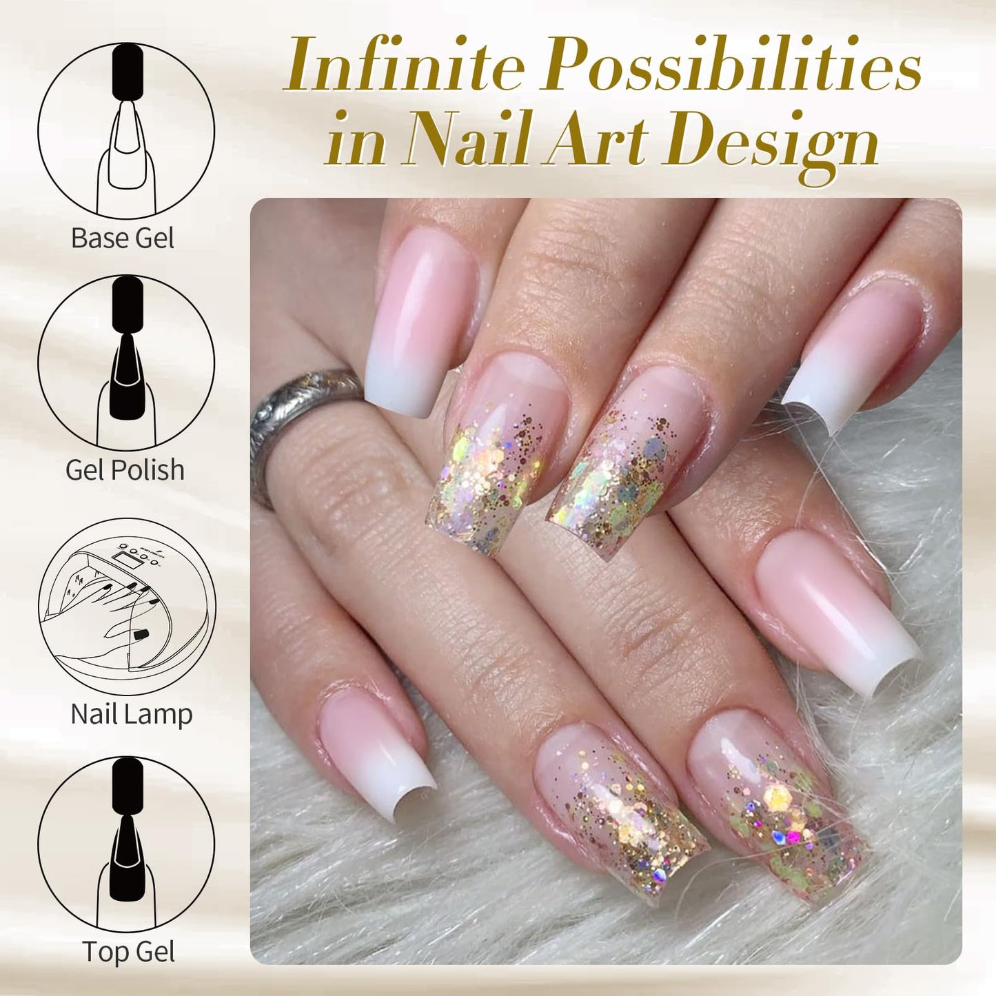 Born Pretty Christmas Gold Glitter Gel Nail Polish Sparkly Shiny Glitter Flash Gel Polish Hema-Free Color Gel Polish Nail Art Design Manicure DIY at Home 15ML