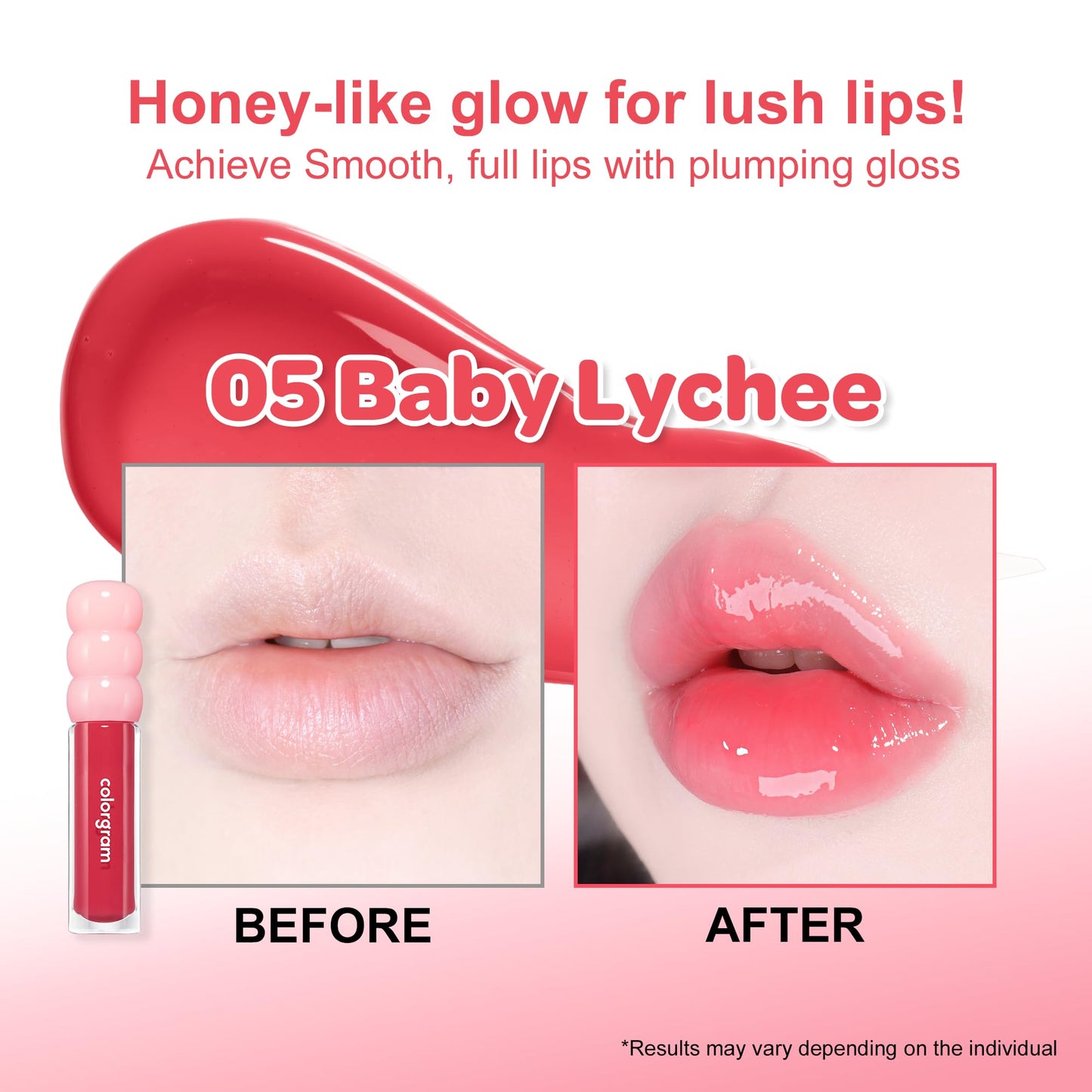 COLORGRAM FRUITY GLASS GLOSS 05 BABY LYCHEE | Non-Sticky Glossy Lip Tint with Glass-Like Shine | Long-Lasting Hydrating Lip Gloss for Smooth & Plump Lips