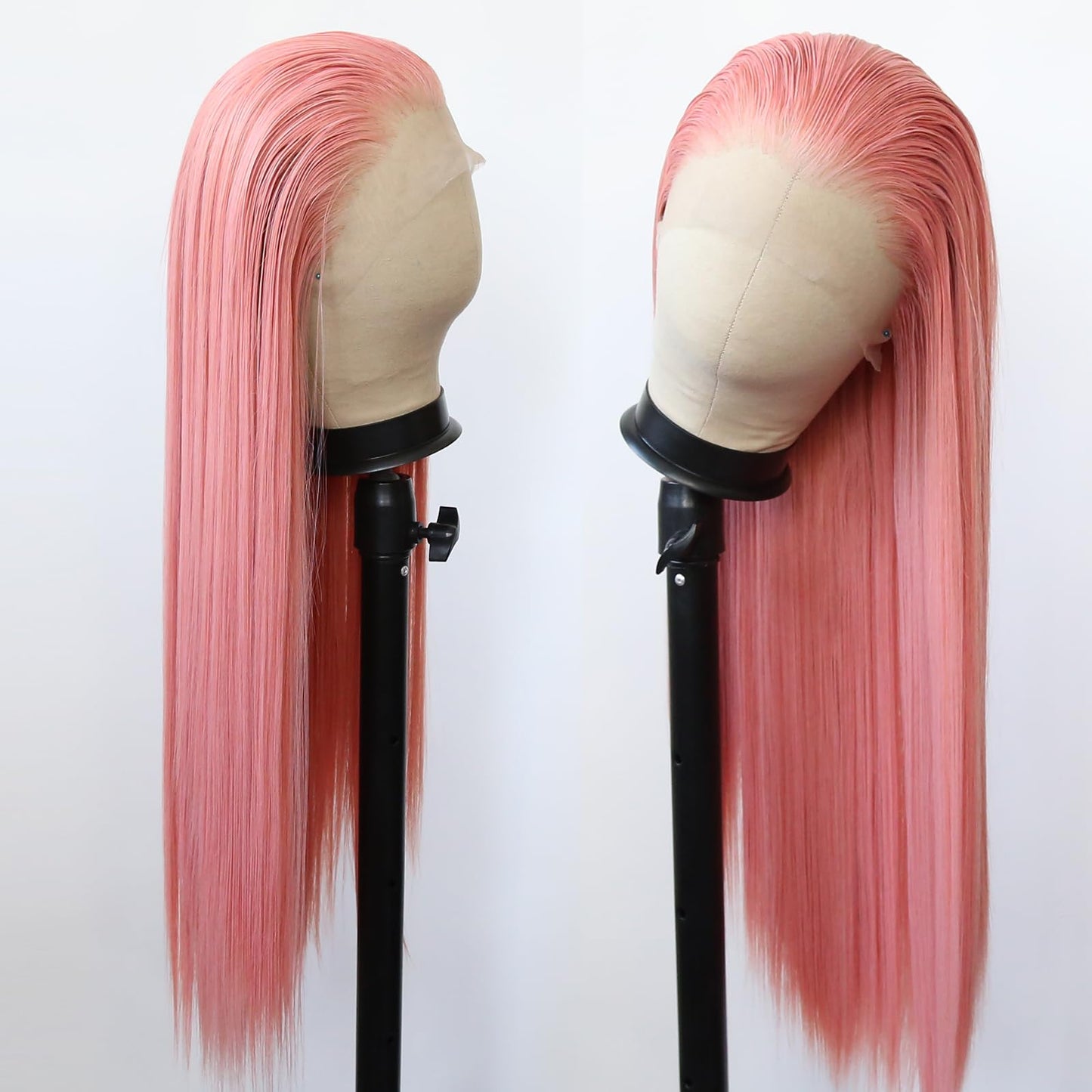 BTWTRY Light Pink Wig Long Straight Rose Pink Synthetic Lace Front Wigs Pre Plucked Natural Hairline for Black Women Heat Resistant Fiber Hair Cosplay Daily Wear Wig (Rose Pink)